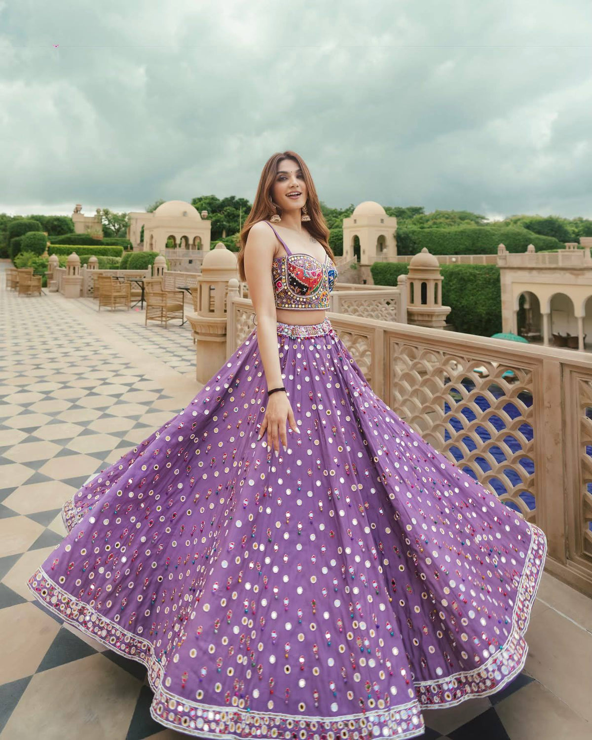 NAQOOSH DIGITAL PRINT REAL MIRROR WORK LEHENGA WITH KOTI