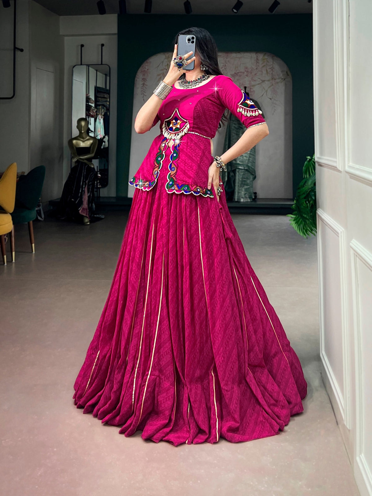 Vanya Georgette Gamthi Mirror Lehenga Choli
