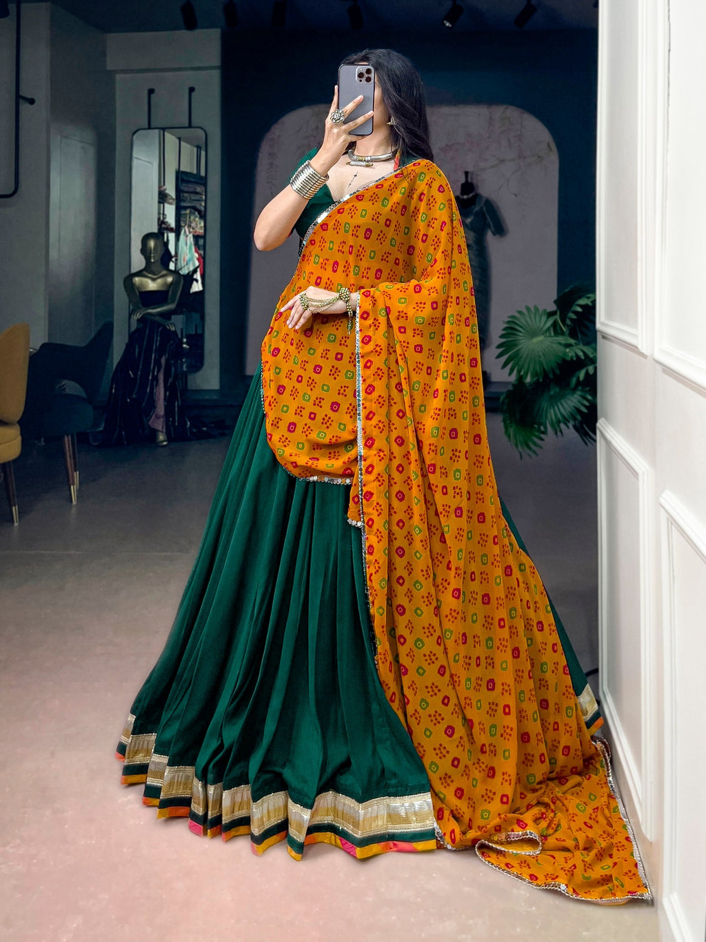 Eshika Chinon Embossed Lace Lehenga Choli