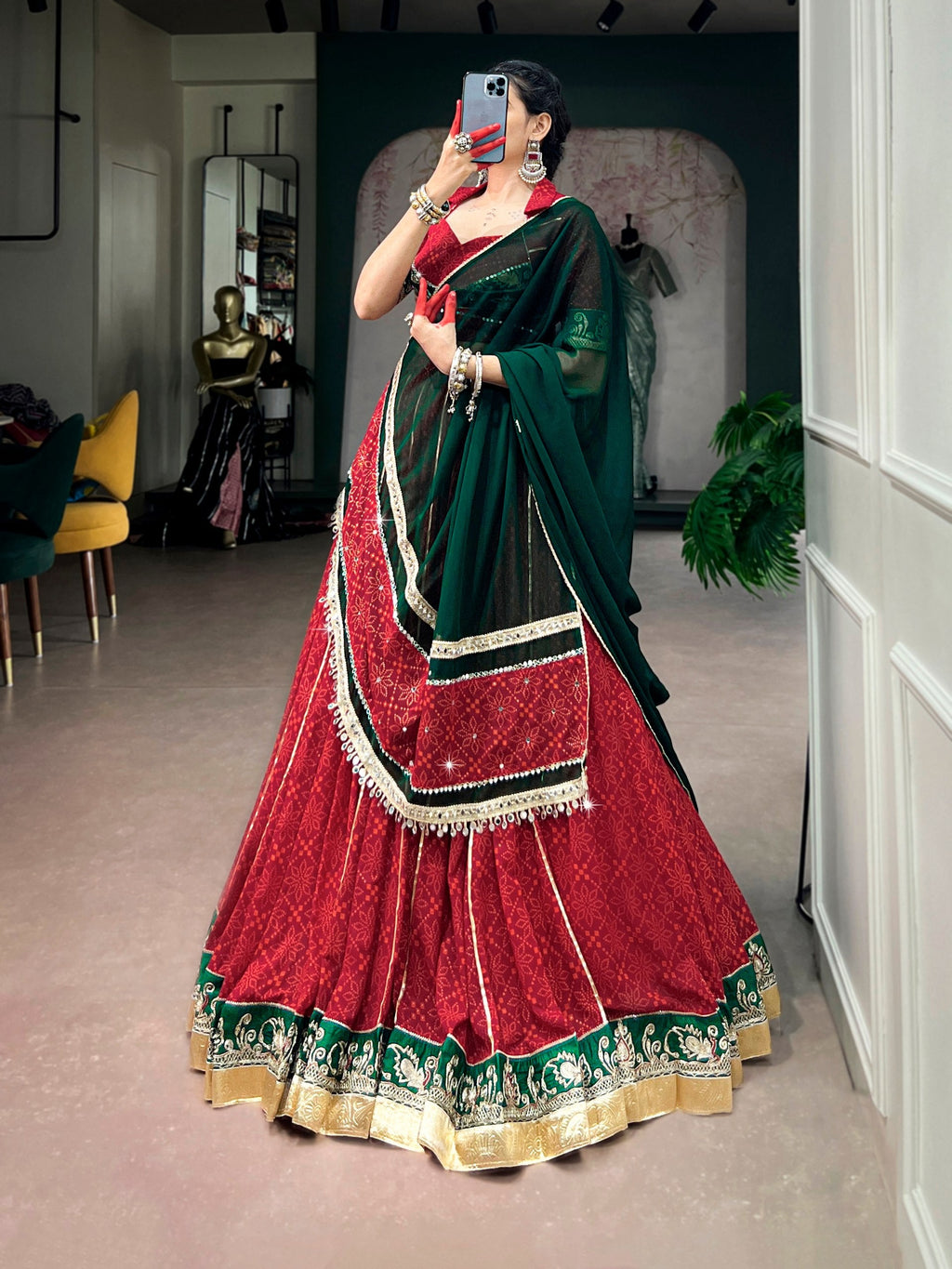 Mahira Georgette Bandhej Gota Patti Lehenga Choli