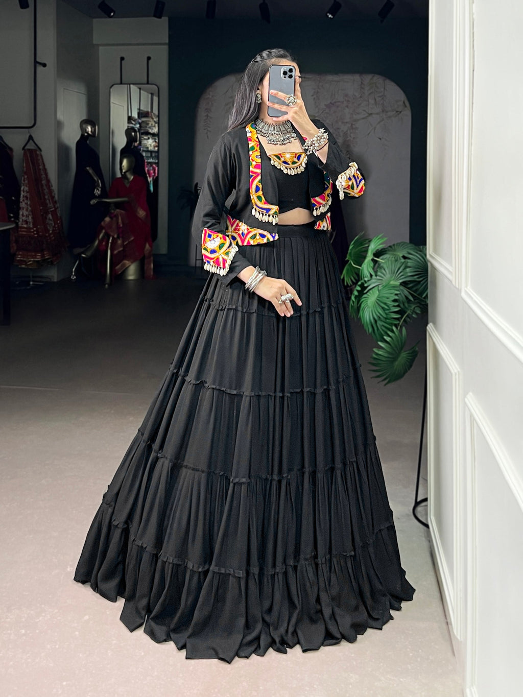 Saanvi Rayon Gamthi Mirror Lehenga Choli