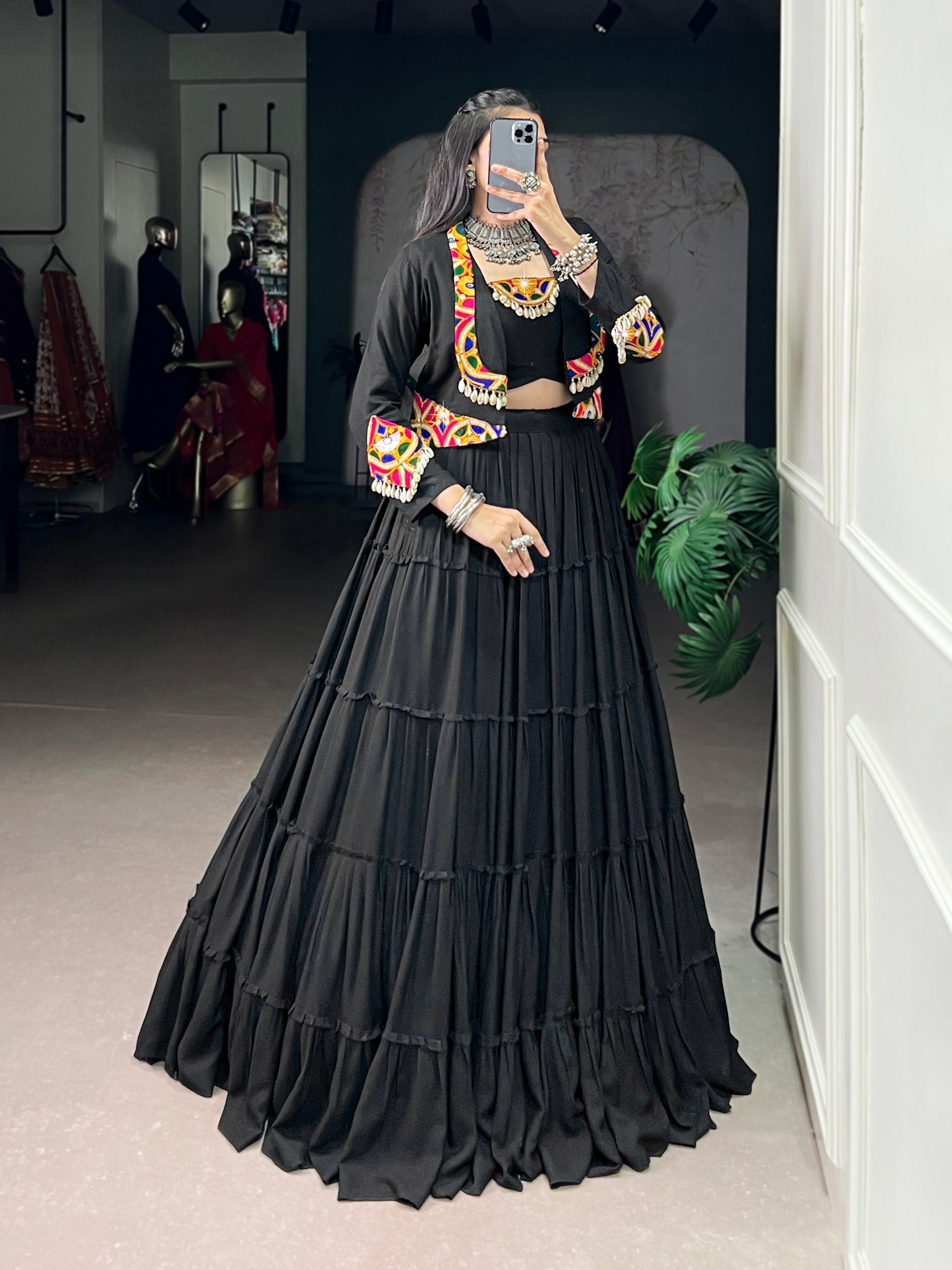 Saanvi Rayon Gamthi Mirror Lehenga Choli