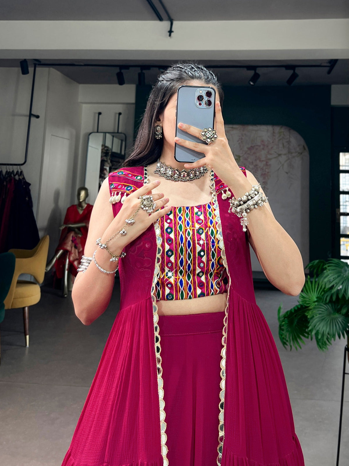 Roshni Gamthi Mirror Long Koti Lehenga Choli