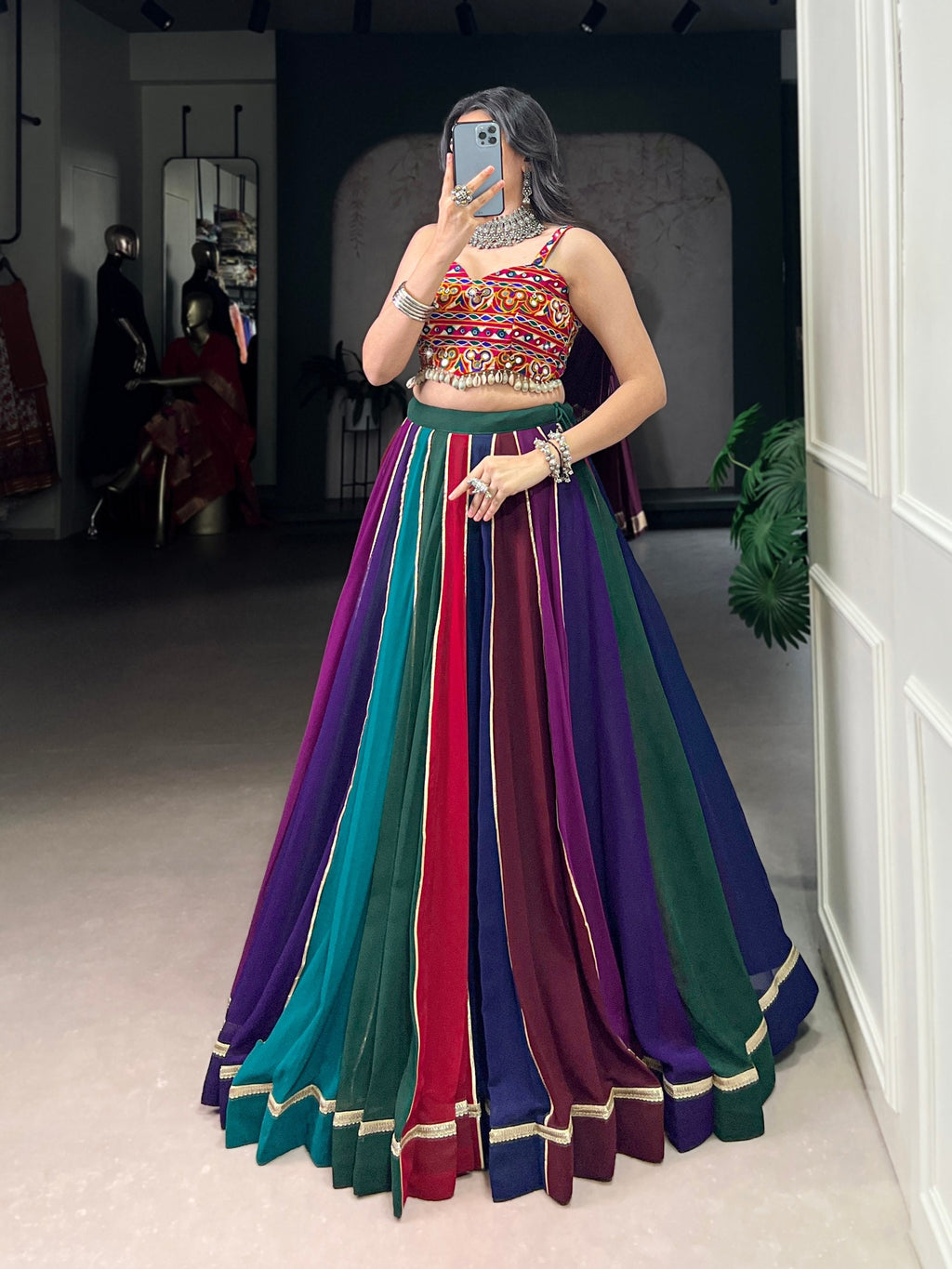 Pranavi Multi-Color Georgette Gamthi Lehenga Choli
