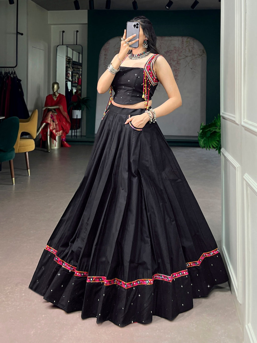 Avisha Pure Cotton Mirror Work Lehenga Choli
