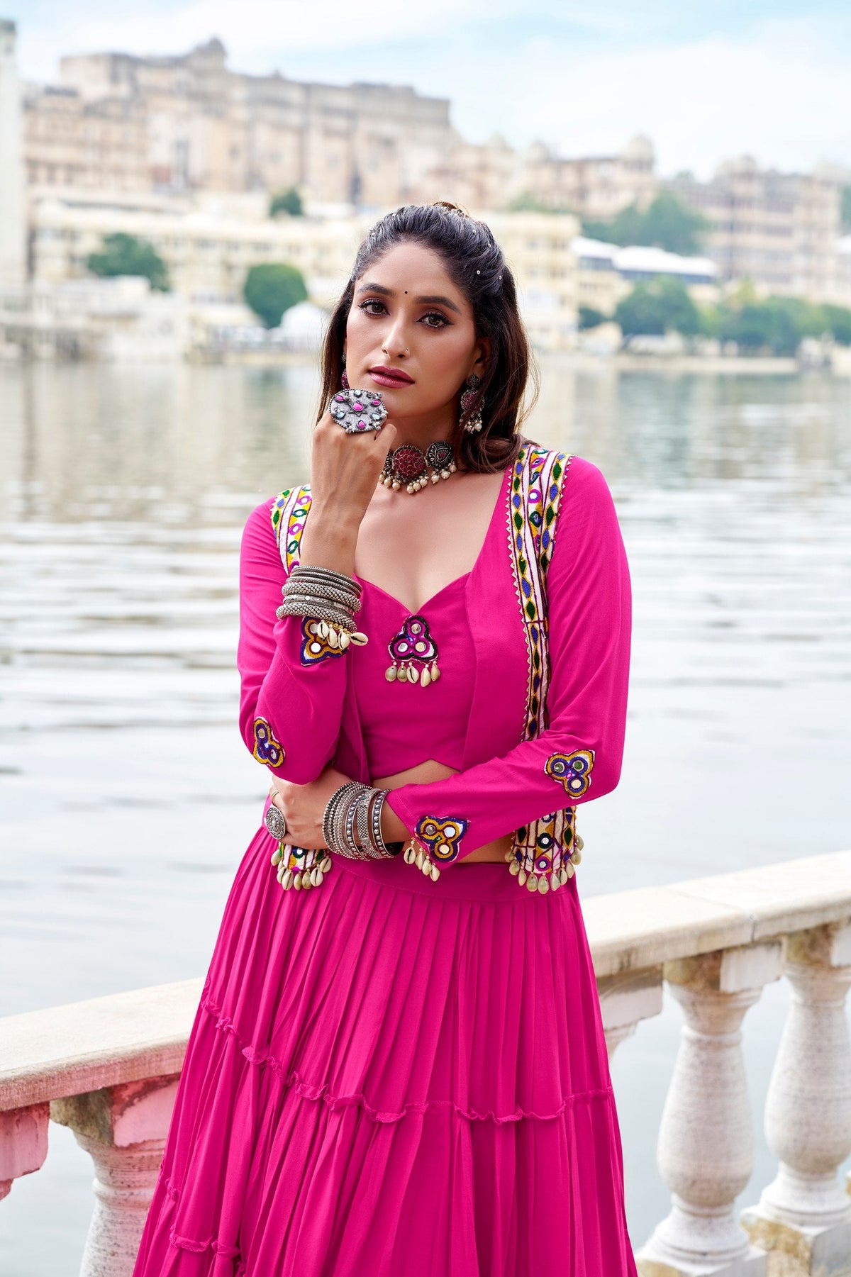 Lavanya Rayon Gamthi Mirror Jacket Lehenga Choli