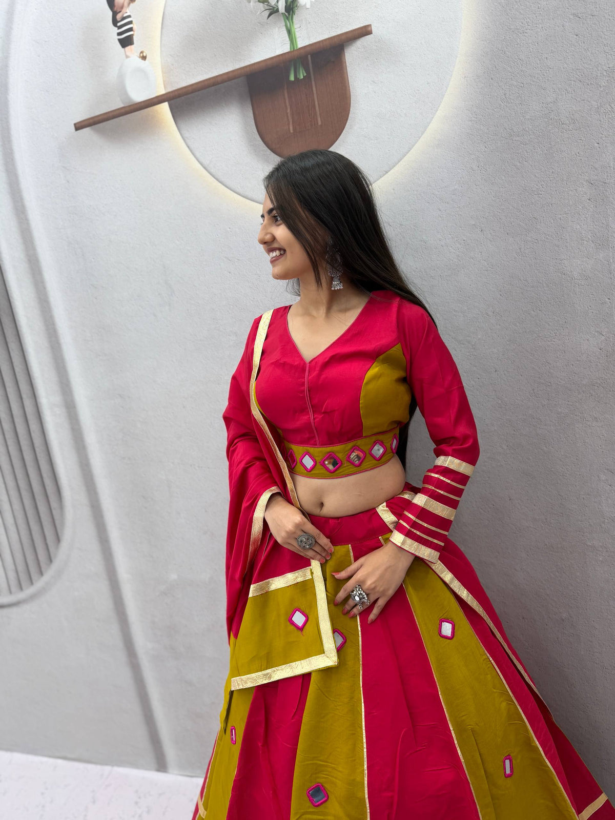 Aashika Roman Silk Mirror Work Lehenga Choli
