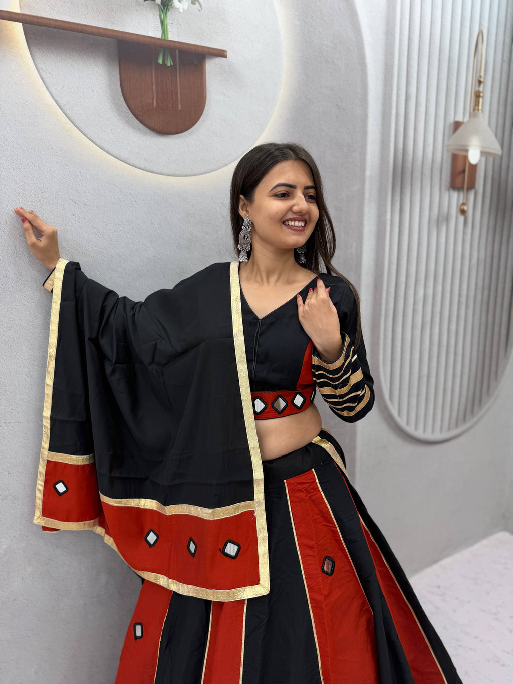 Aashika Roman Silk Mirror Work Lehenga Choli