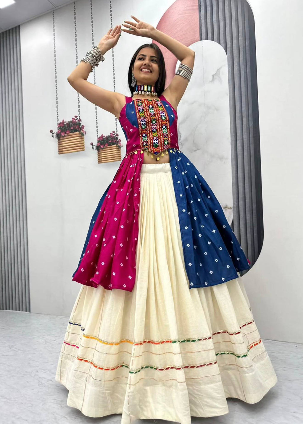 Amrita Bandhej Gamthi Mirror Lehenga Choli