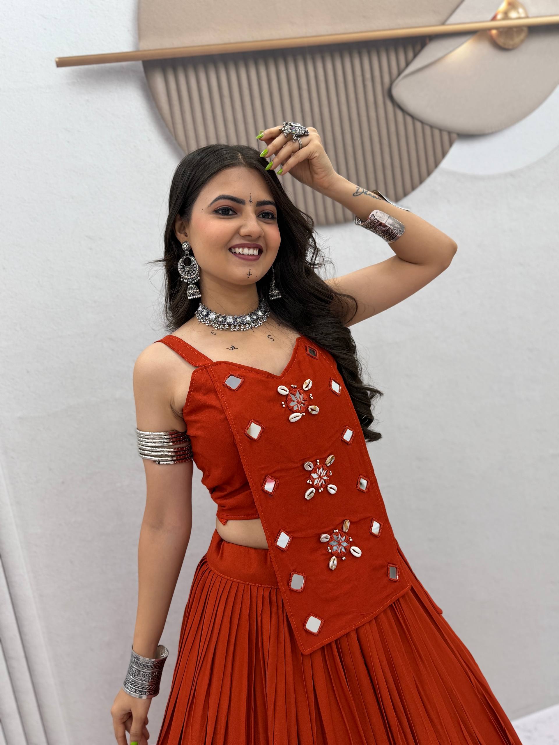 Sharvika Pure Cotton Kodi Mirror Lehenga Choli