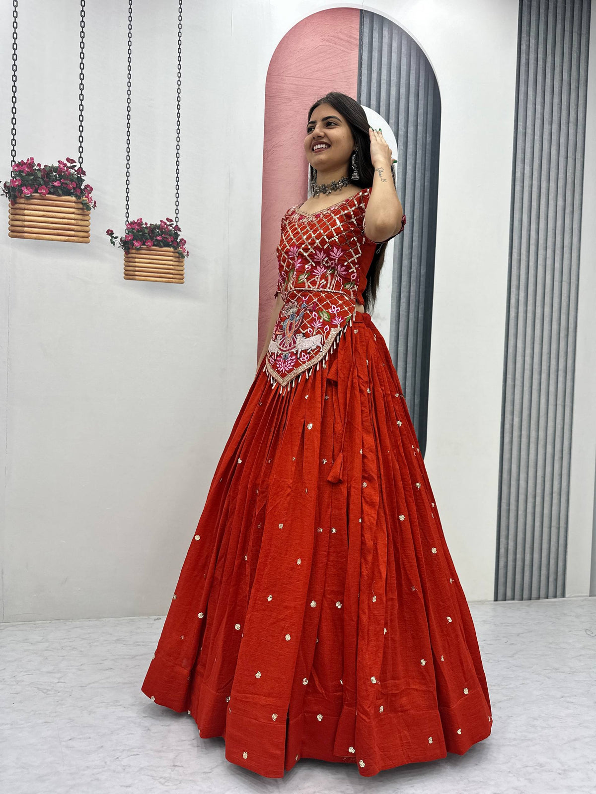Aadhira Vichitra Silk Embroidery Sequin Lehenga Choli