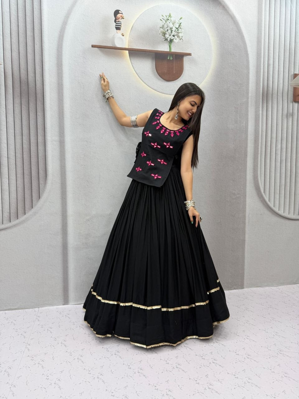 Aashvika Rion Cotton Real Mirror Work Jacket Lehenga Choli
