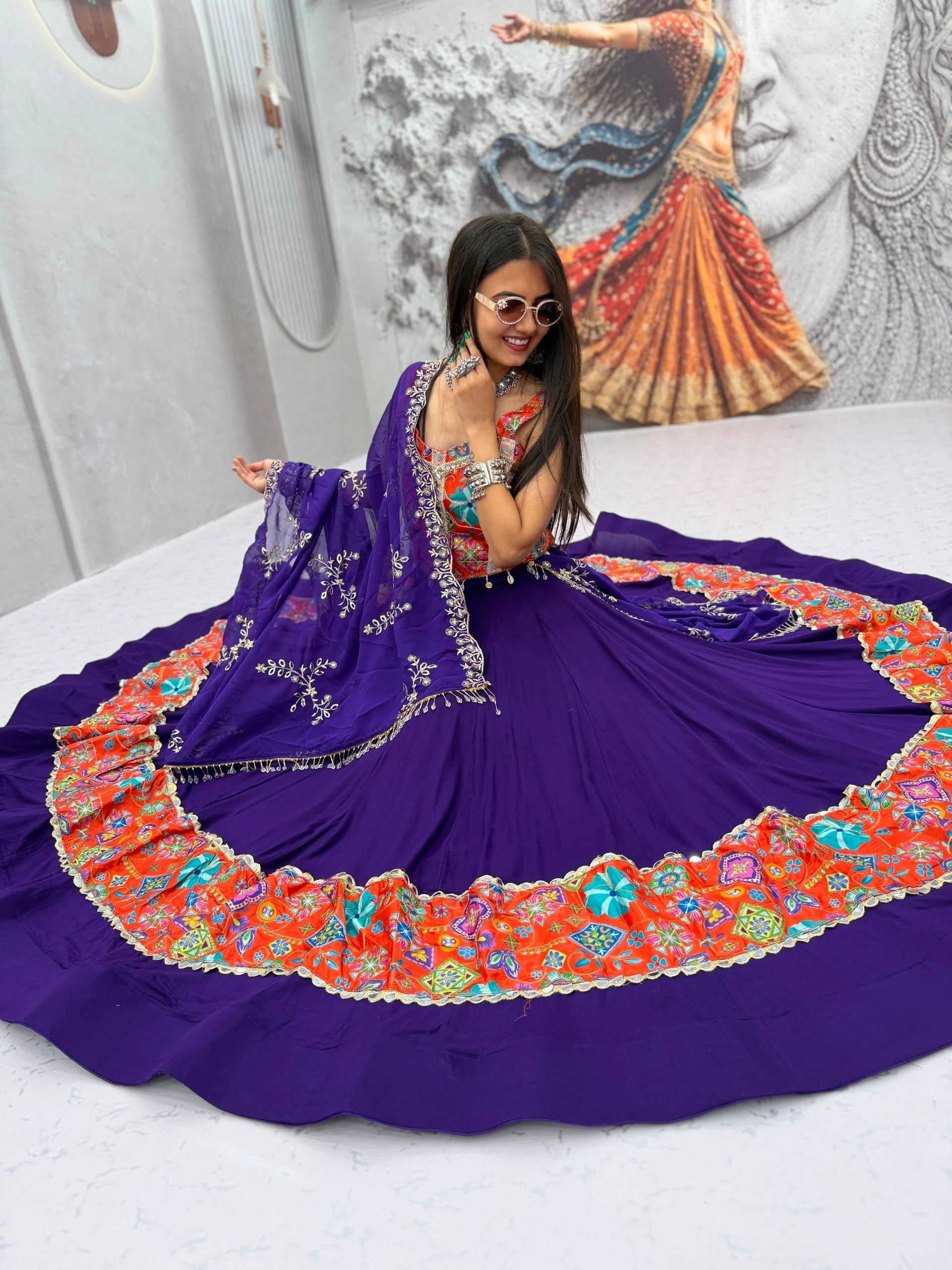 Reya Silk Mirror Work Rion Cotton Lehenga Choli