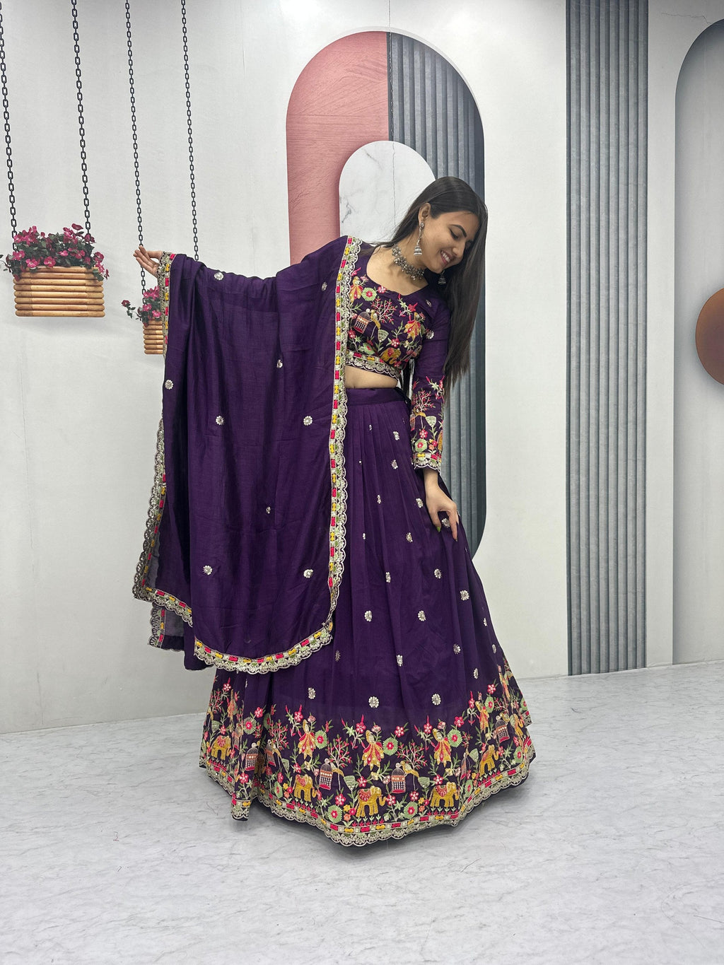 Sharanya Chinon Coding Thread Work Lehenga Choli