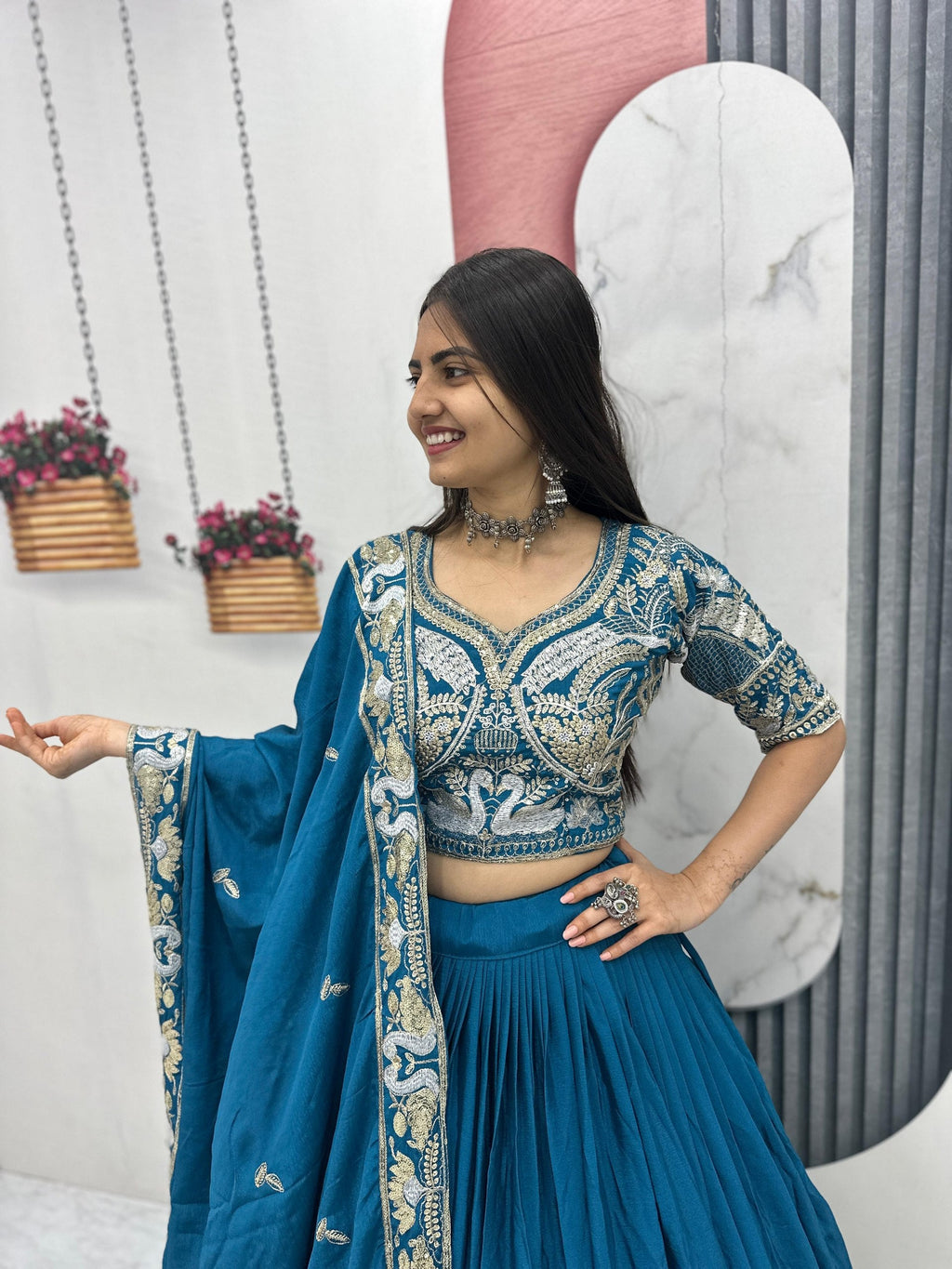 Mishika Chinon Heavy Embroidery Lehenga Choli