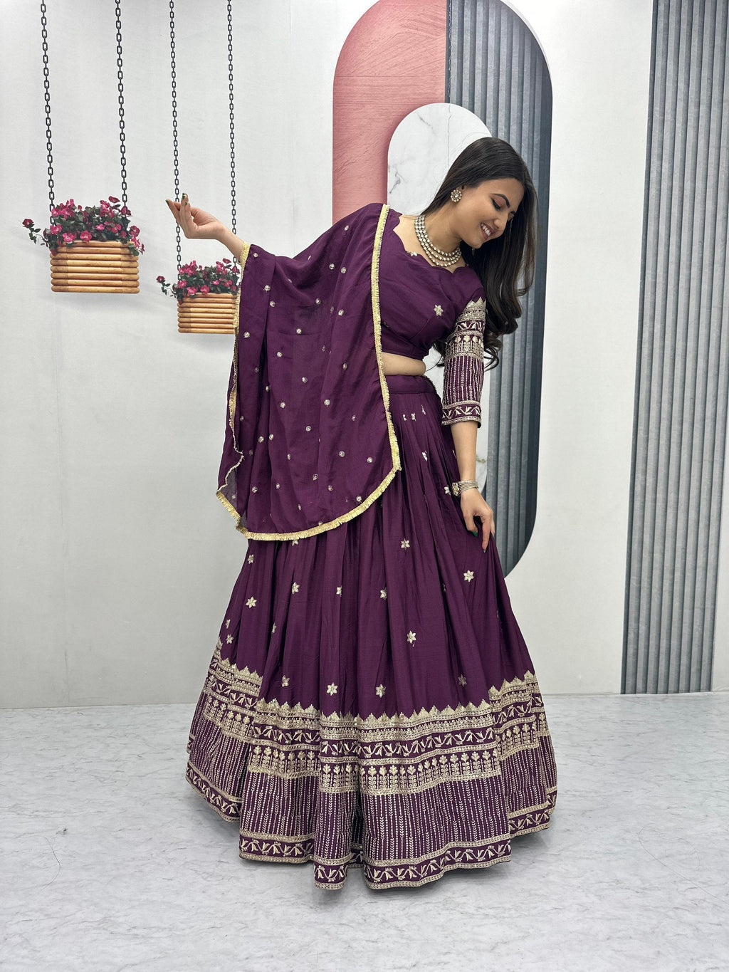 Rivaanya Chinon Embroidery Lehenga Choli