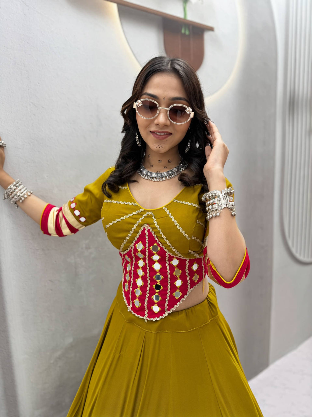 Mishri Pure Cotton Hand Mirror Lehenga Choli