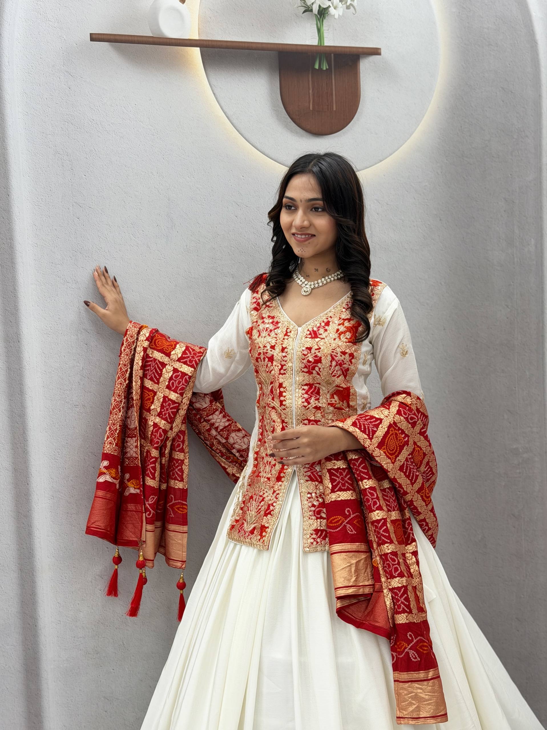 Saanjhvi Pure Chinon Silk Embroidery Lehenga Choli