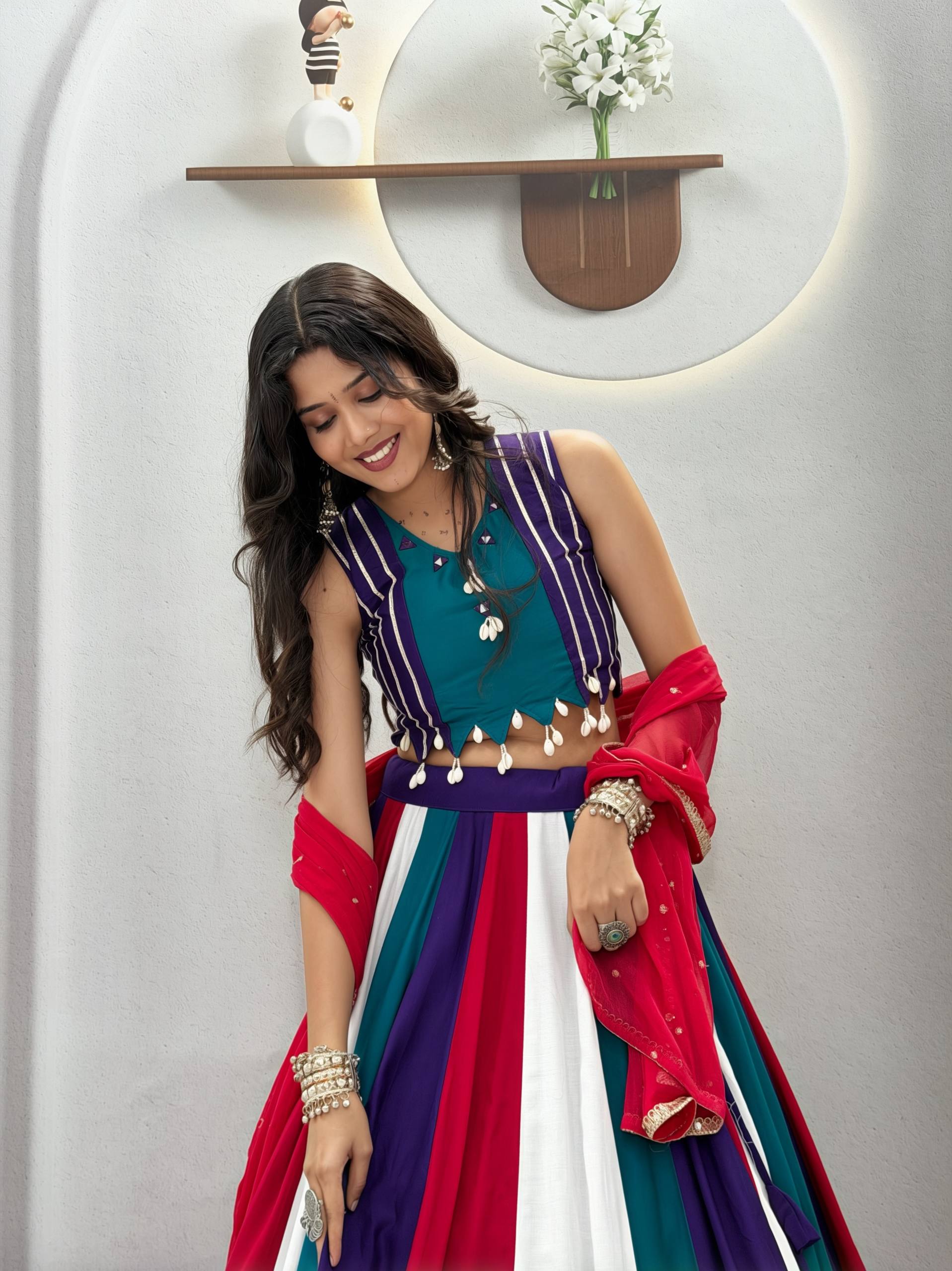 Aadhyani Pure Cotton Mirror Work Lehenga Choli