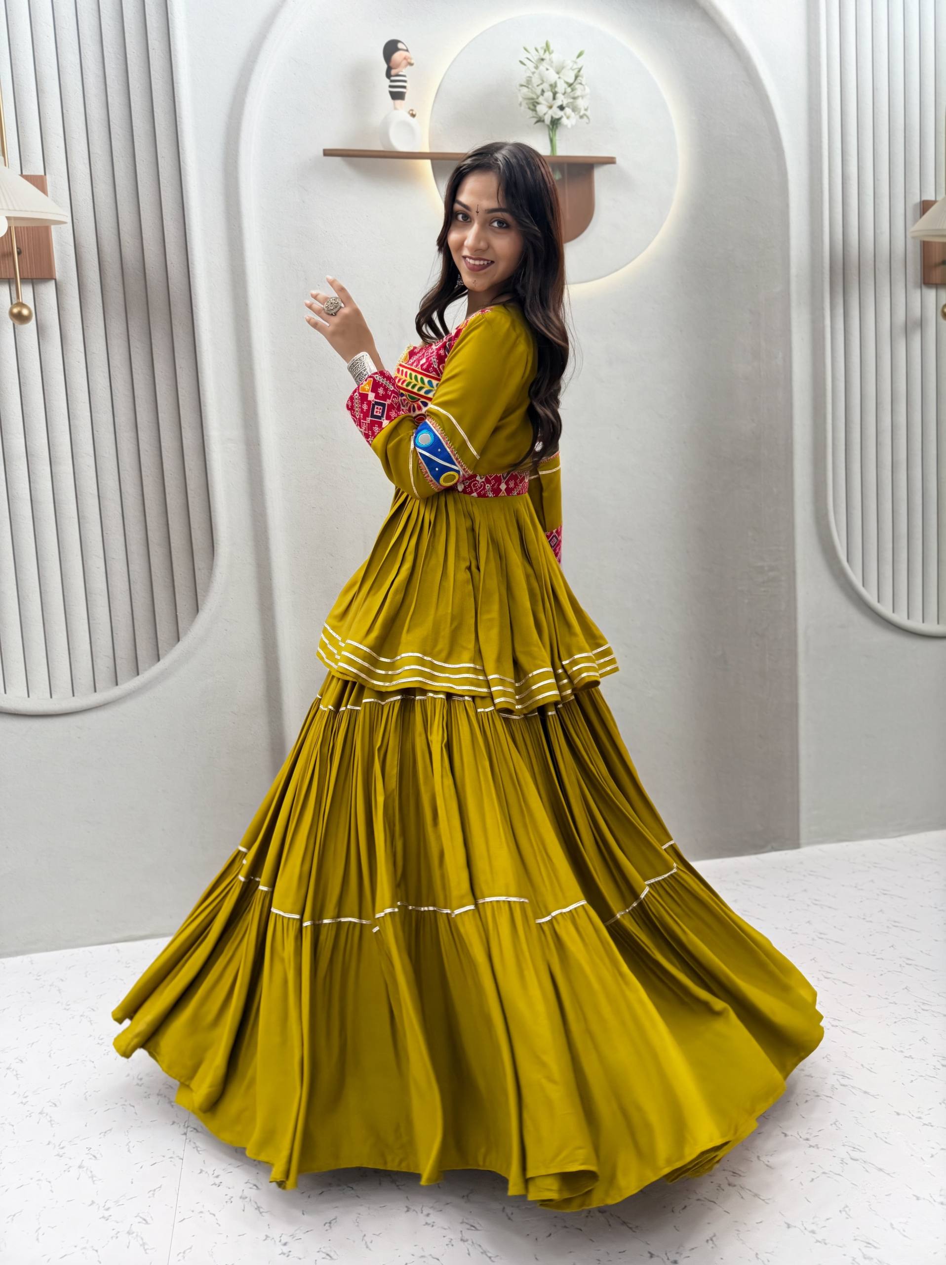 Anayra Pure Cotton Gamthi Mirror Lehenga Choli