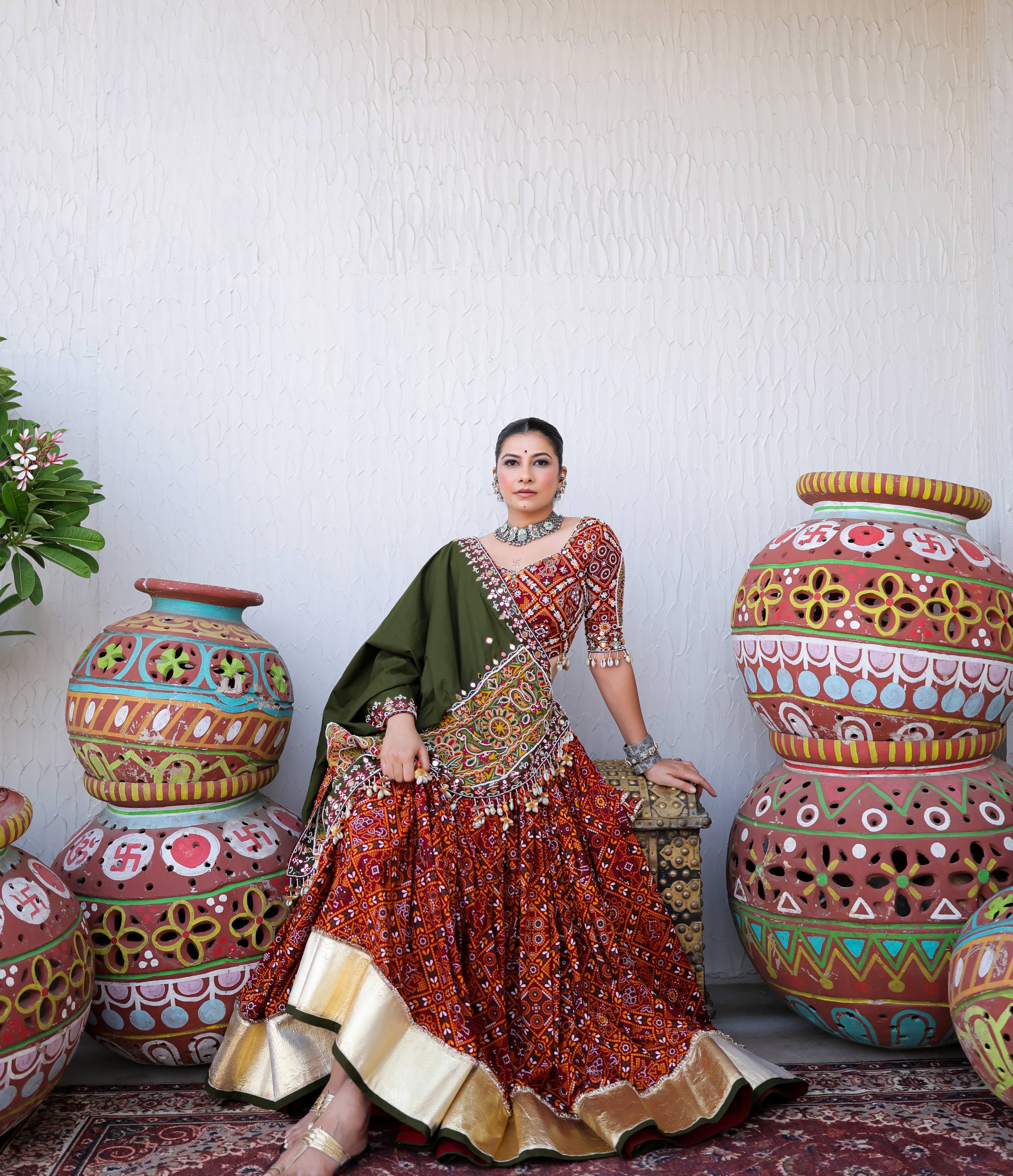 RAANYA REAL MIRROR WORK HEAVY MUSLIN LEHENGA SET