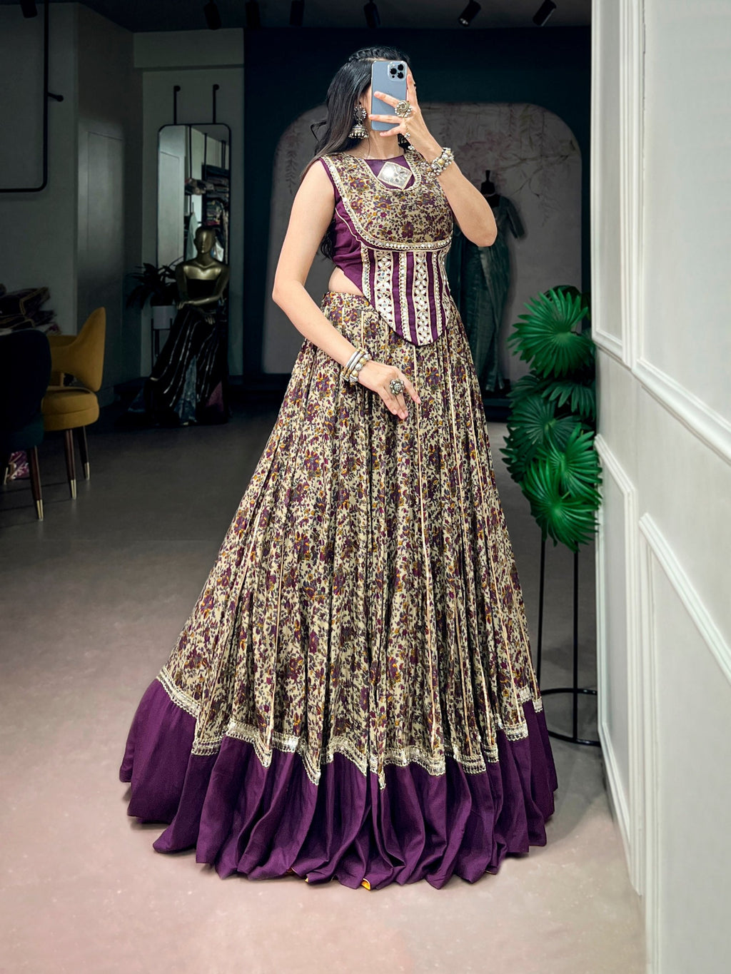 Siya Polyester Viscose Chanderi Lehenga