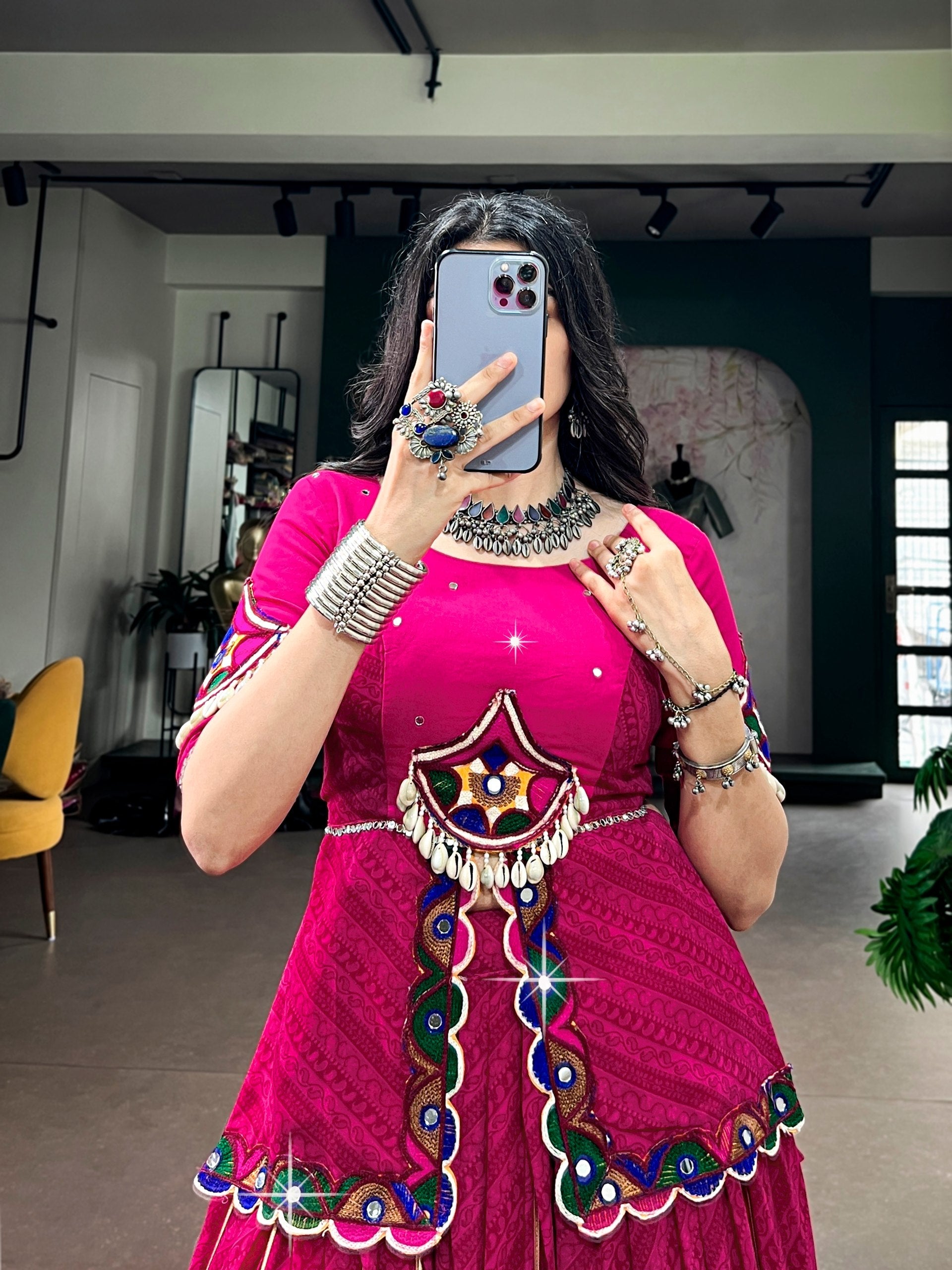 Vanya Georgette Gamthi Mirror Lehenga Choli