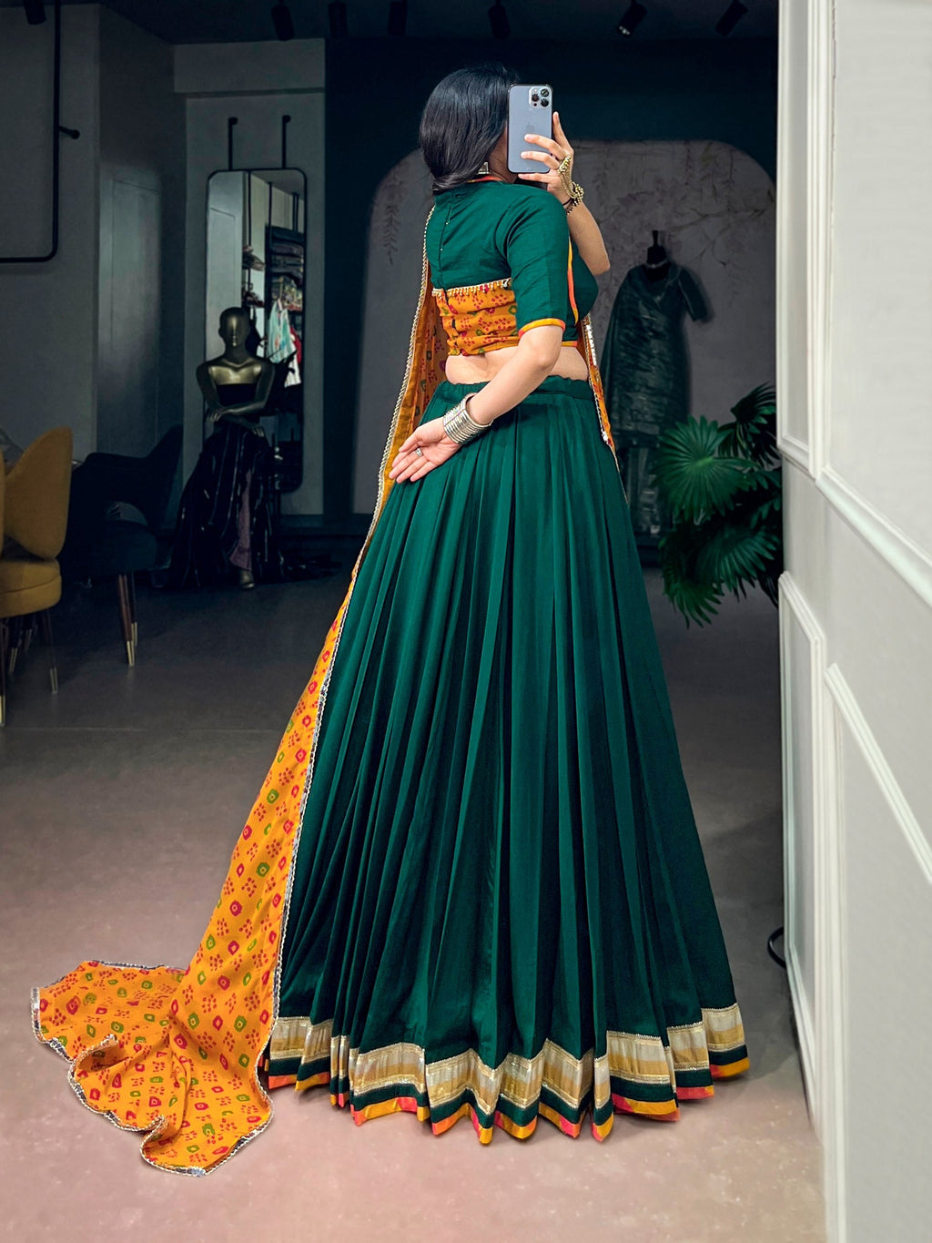 Eshika Chinon Embossed Lace Lehenga Choli