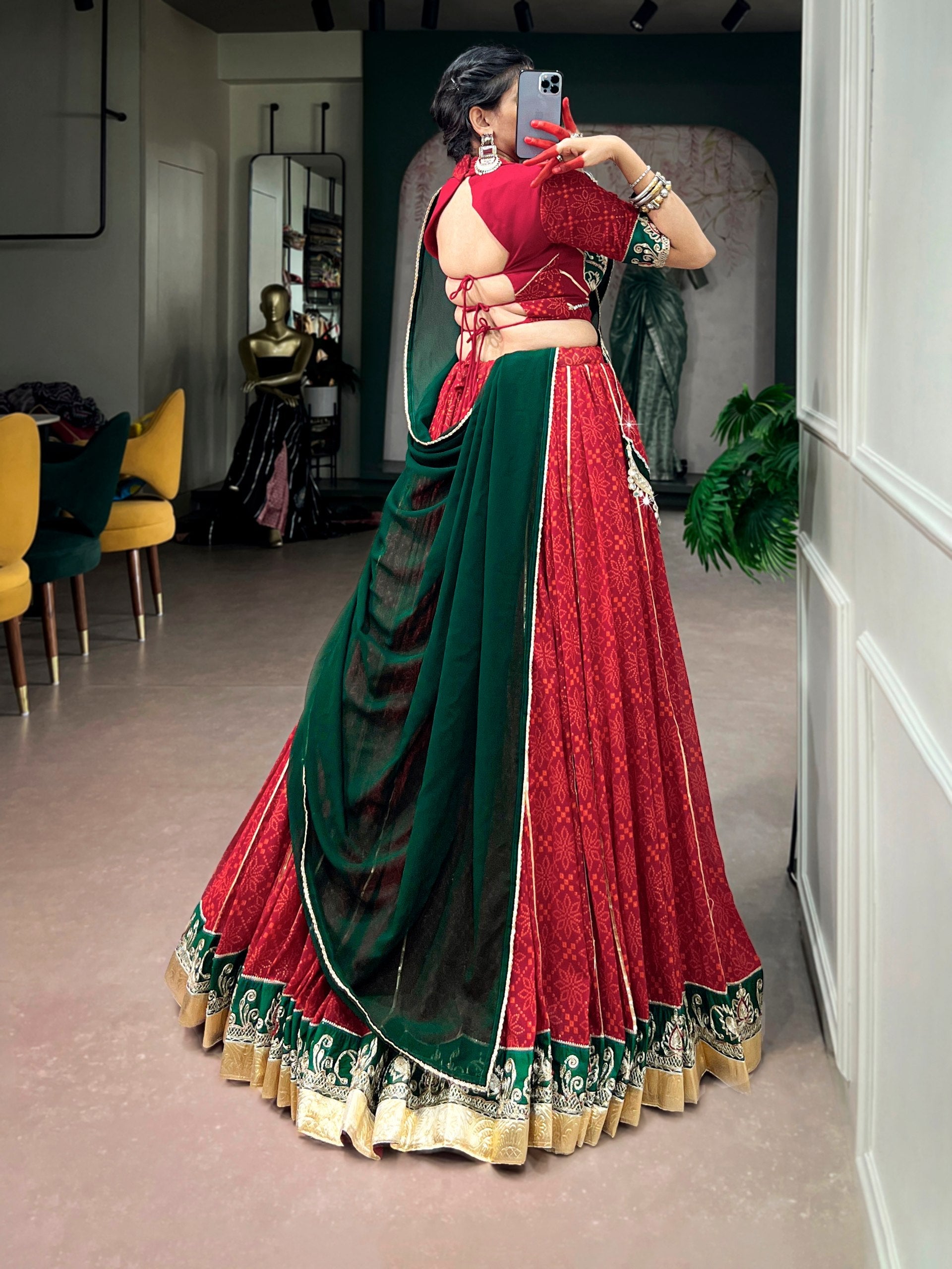 Mahira Georgette Bandhej Gota Patti Lehenga Choli