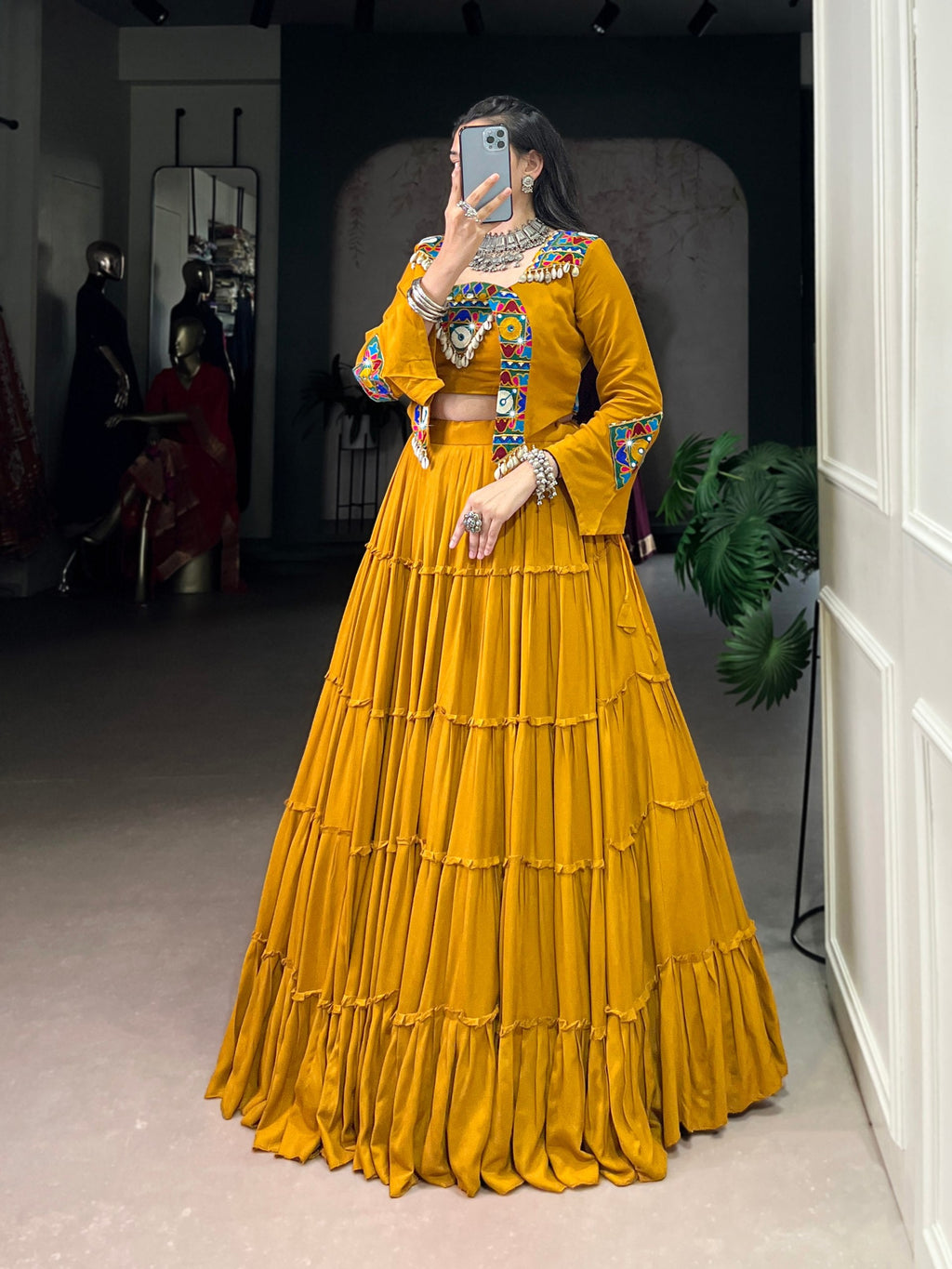 Saanvi Rayon Gamthi Mirror Lehenga Choli