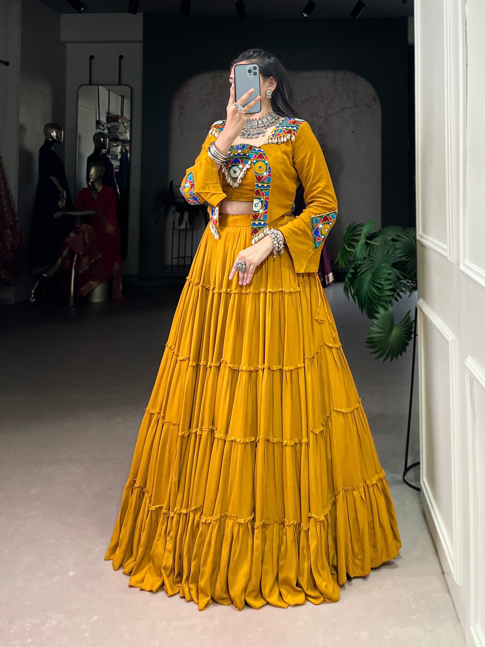 Saanvi Rayon Gamthi Mirror Lehenga Choli