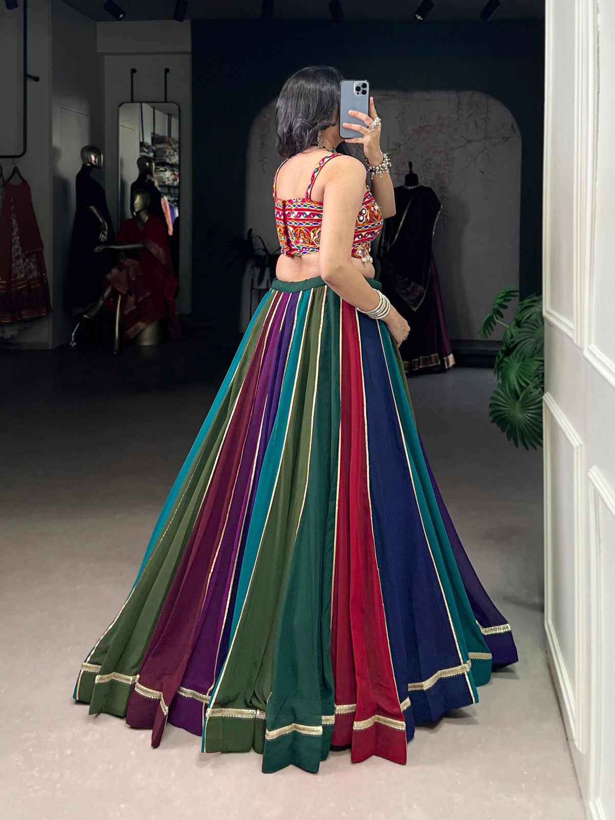 Pranavi Multi-Color Georgette Gamthi Lehenga Choli
