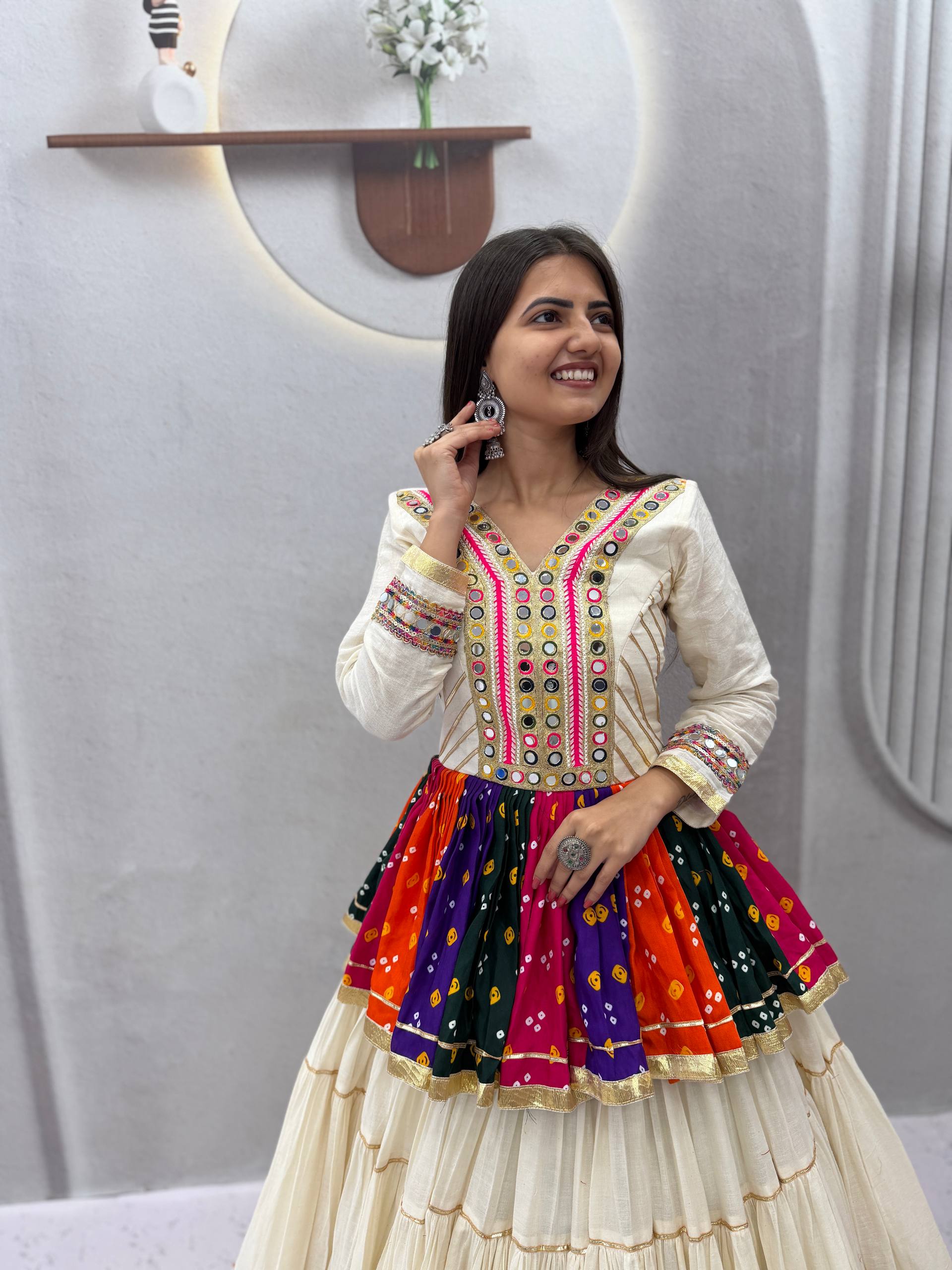 Vamika Pure Cotton Gamthi Mirror Lehenga Choli