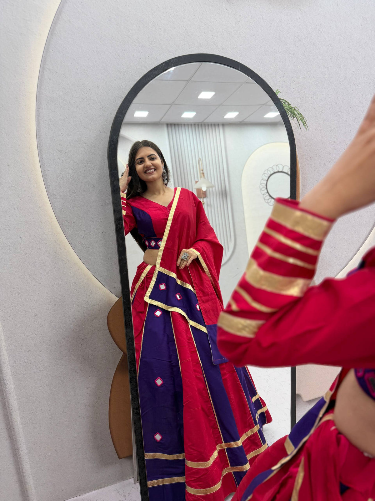 Aashika Roman Silk Mirror Work Lehenga Choli
