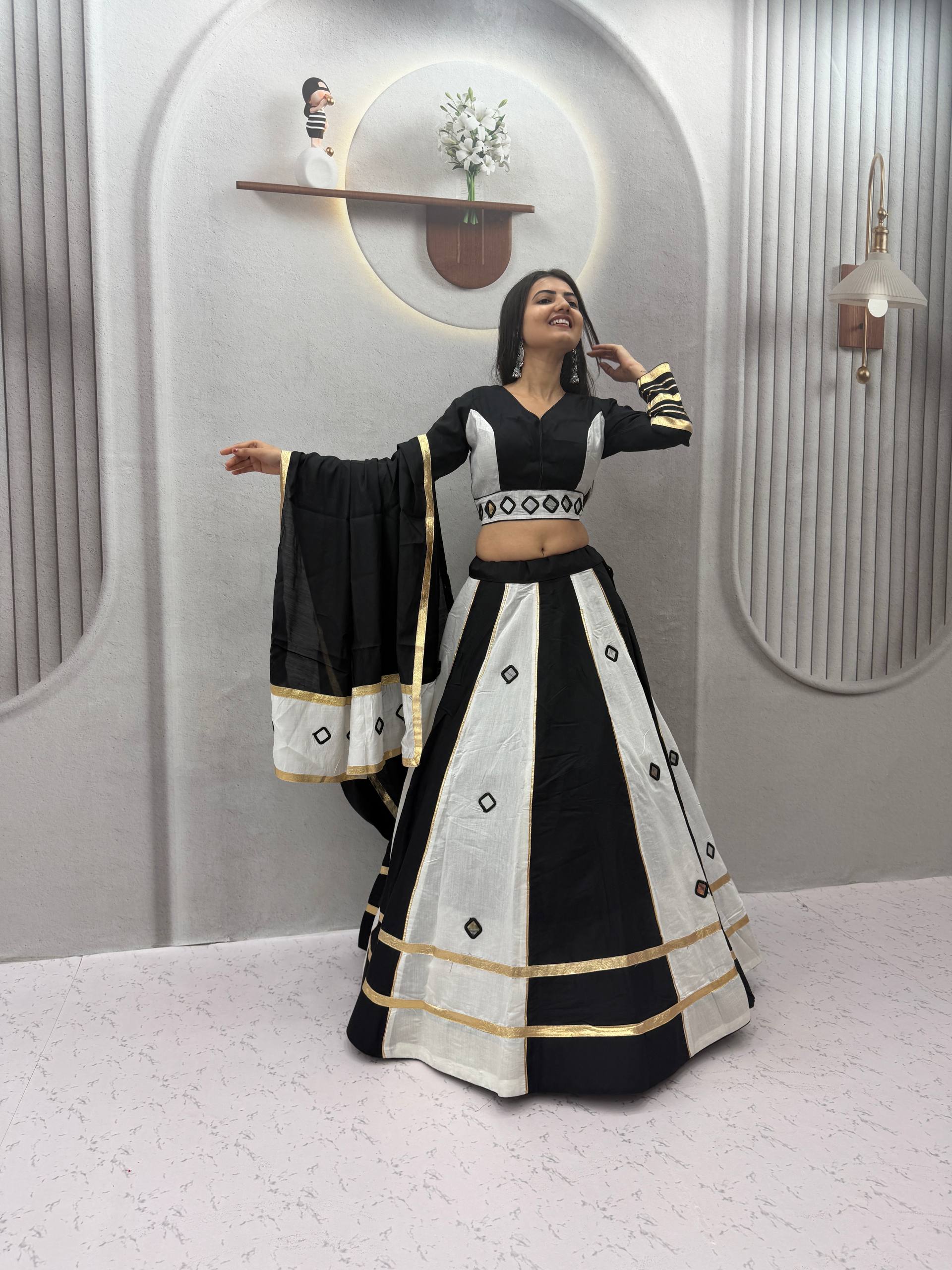 Aashika Roman Silk Mirror Work Lehenga Choli