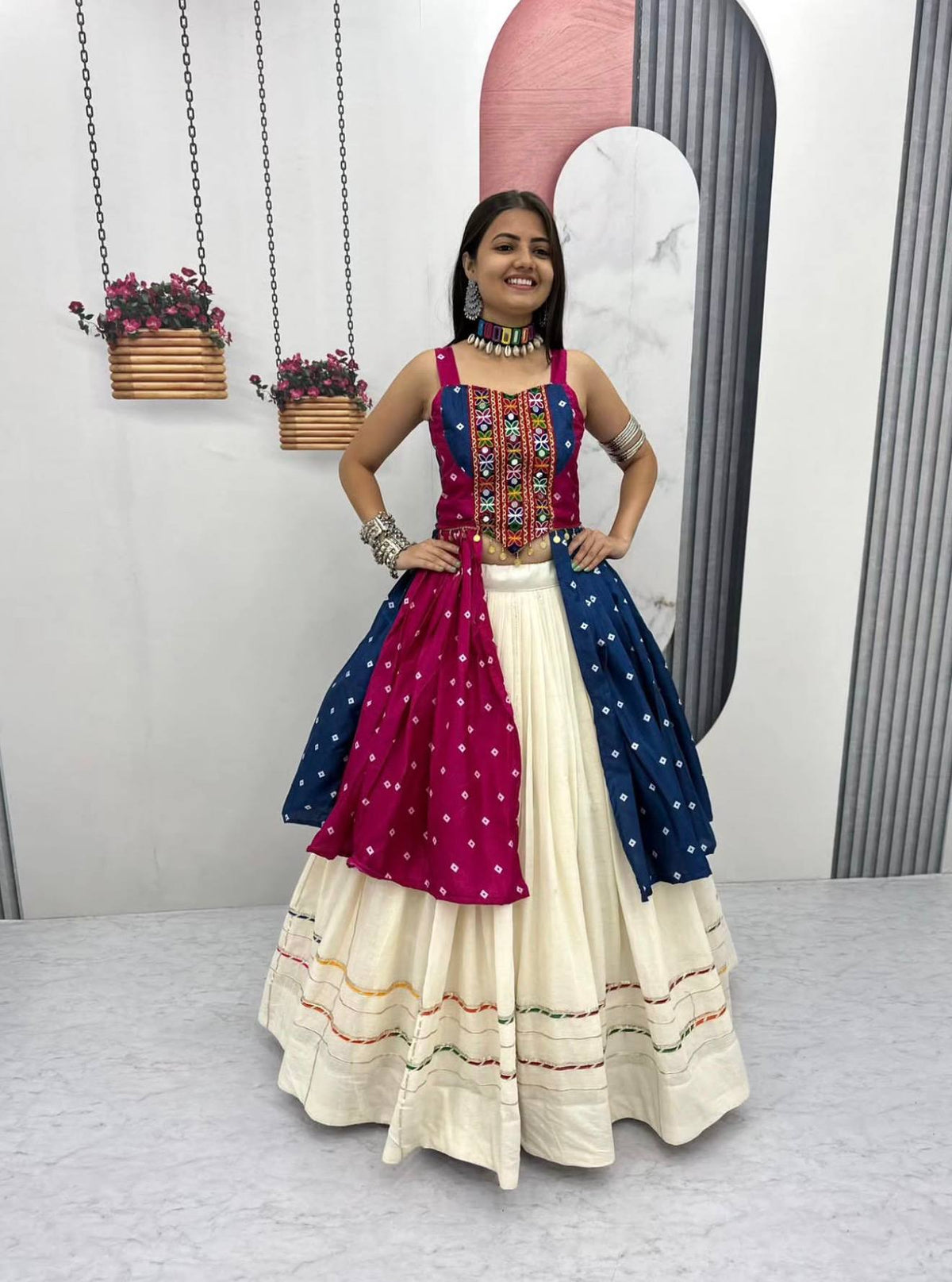 Amrita Bandhej Gamthi Mirror Lehenga Choli
