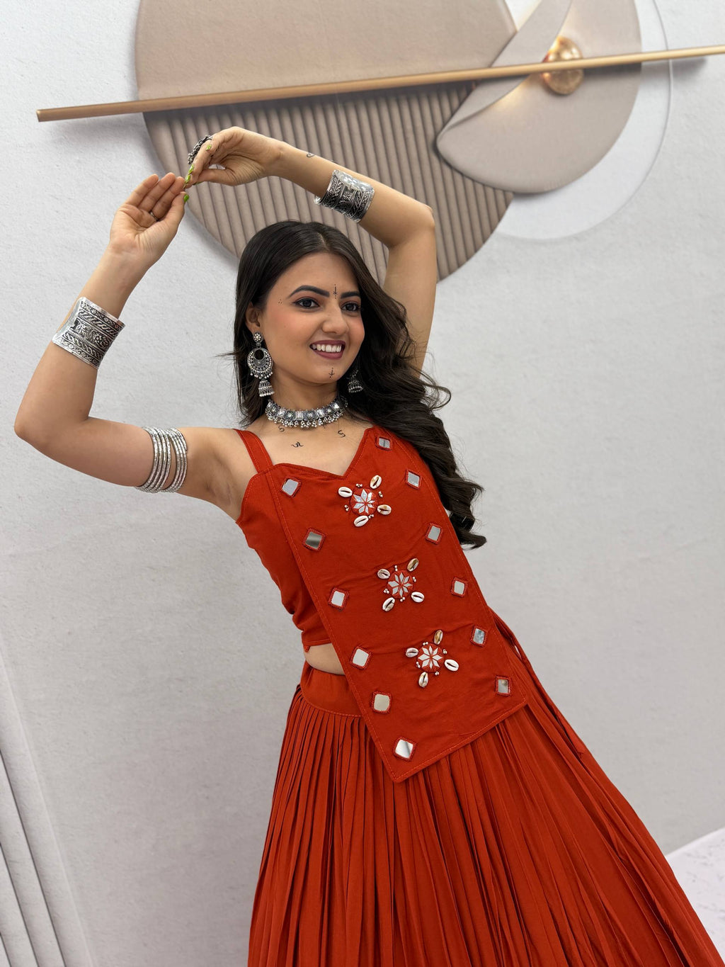 Sharvika Pure Cotton Kodi Mirror Lehenga Choli