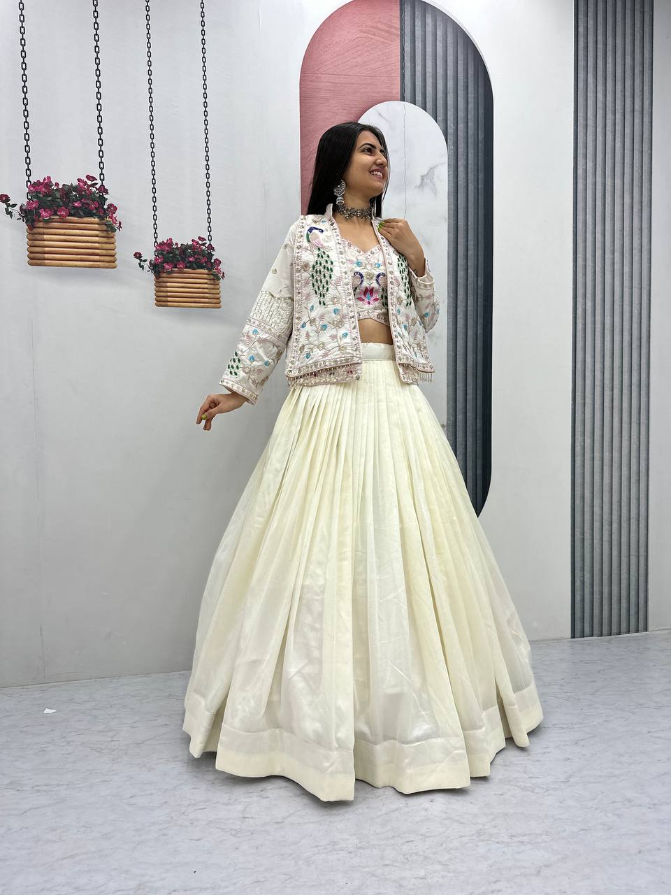 Aavya Vichitra Silk Heavy Thread Jacket Lehenga Choli