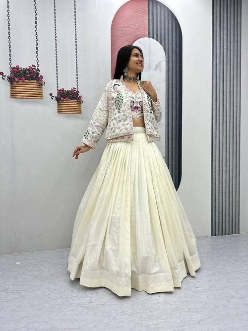 Aavya Vichitra Silk Heavy Thread Jacket Lehenga Choli