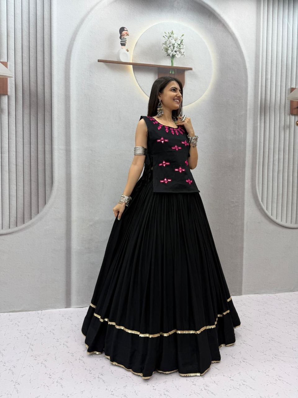 Aashvika Rion Cotton Real Mirror Work Jacket Lehenga Choli