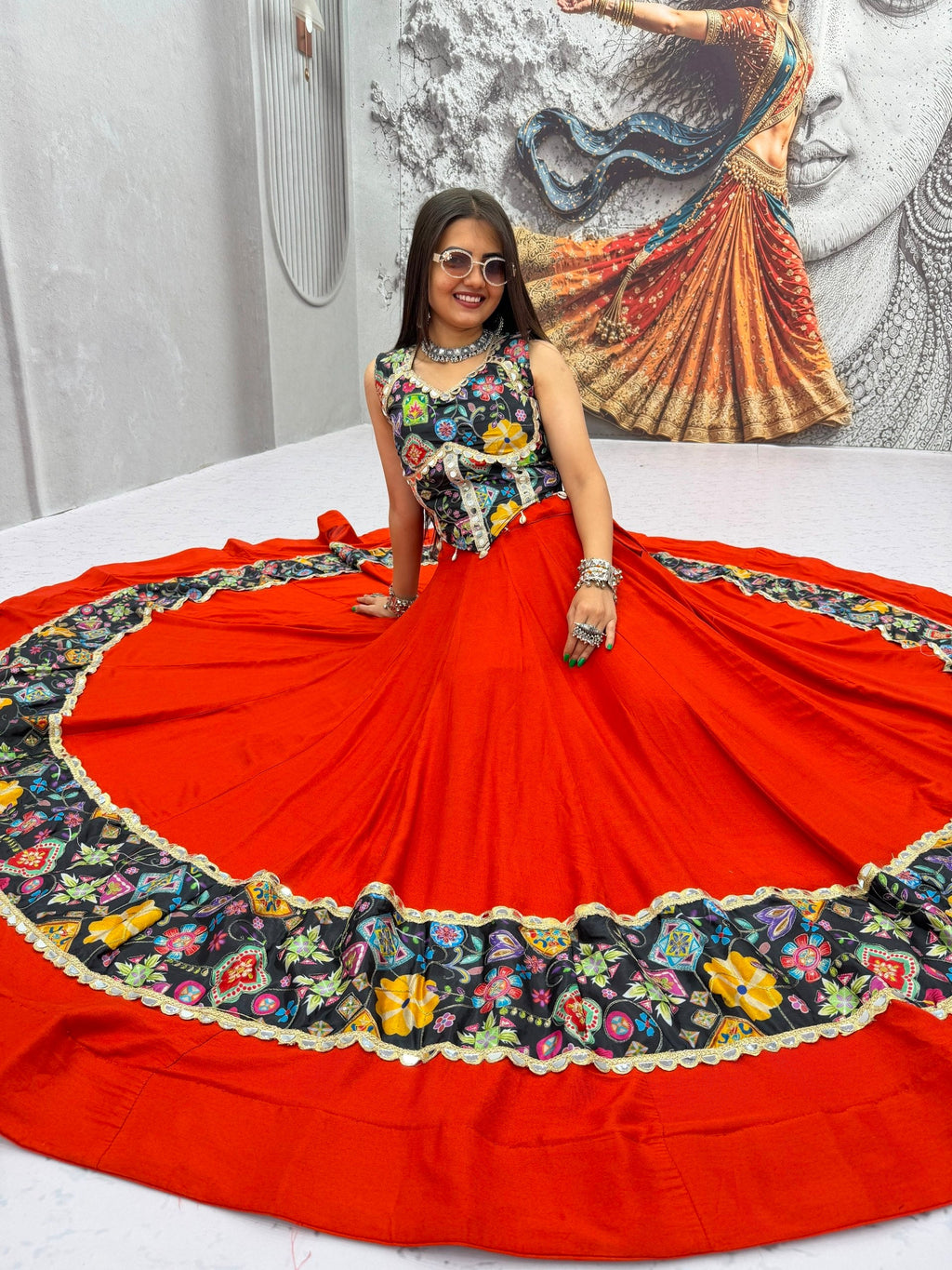 Anvayika Silk Mirror Work Lehenga Choli
