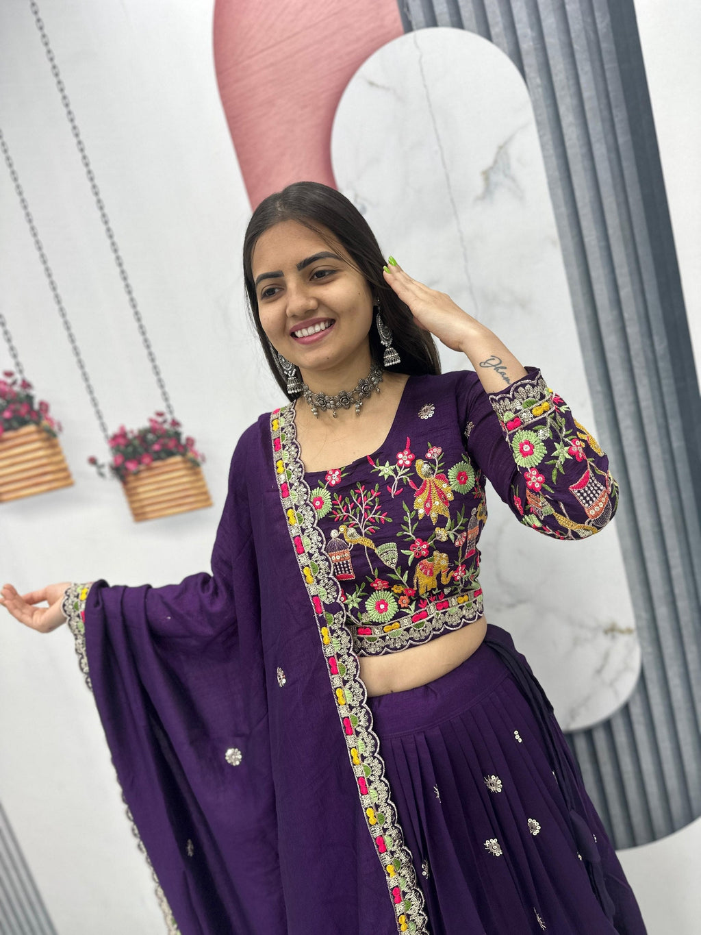 Sharanya Chinon Coding Thread Work Lehenga Choli