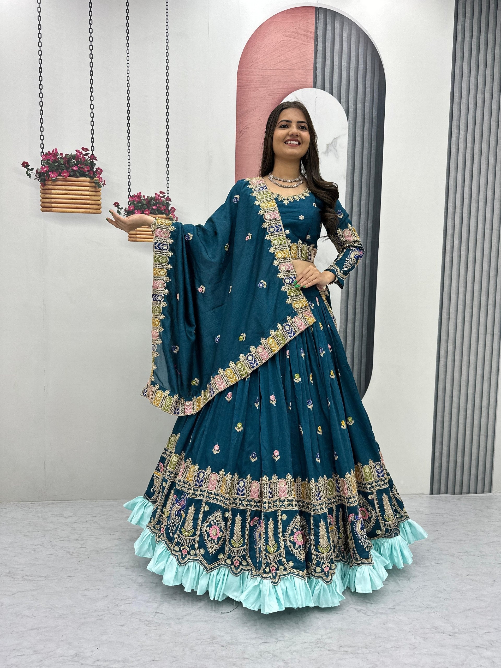 Aroshika Pure Vichitra Heavy Embroidery Lehenga Choli