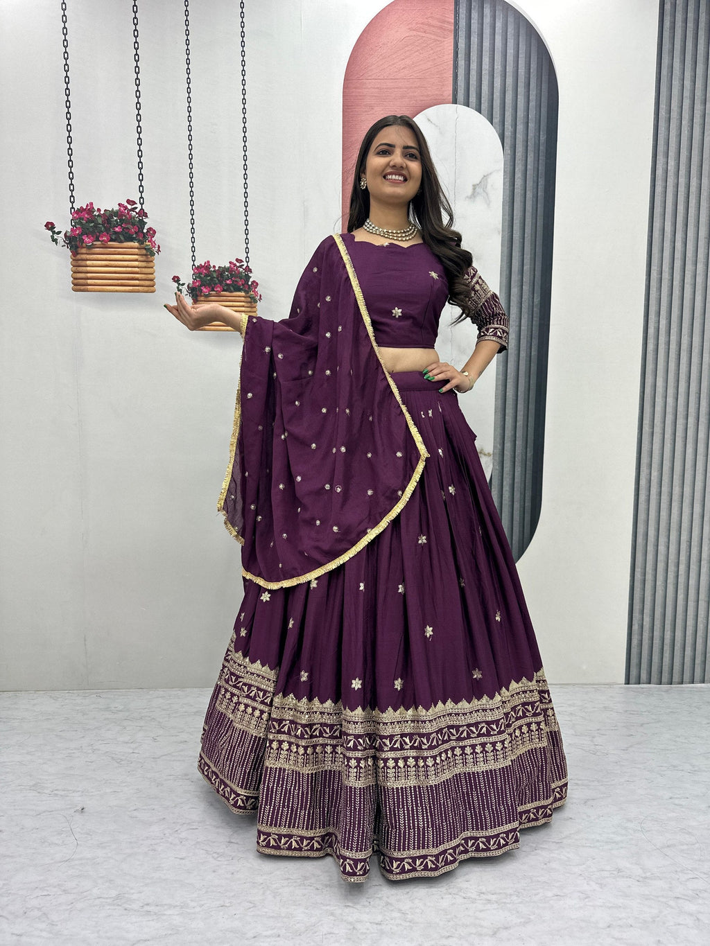 Rivaanya Chinon Embroidery Lehenga Choli