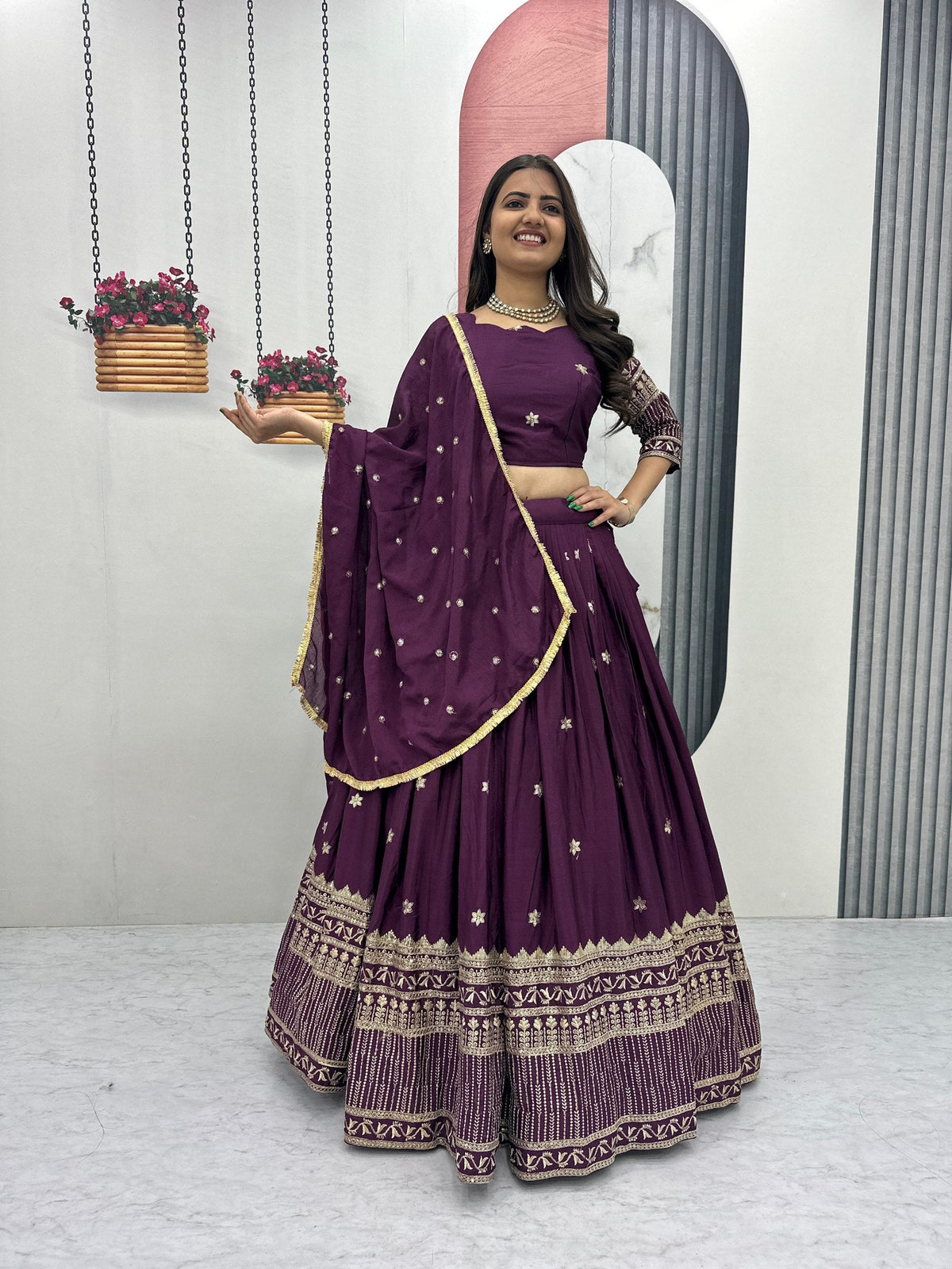 Rivaanya Chinon Embroidery Lehenga Choli