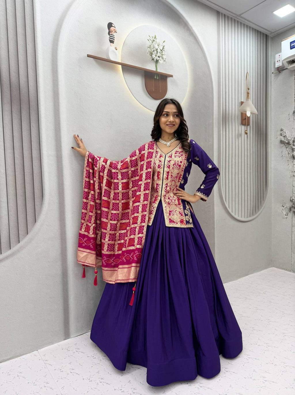Saanjhvi Pure Chinon Silk Embroidery Lehenga Choli