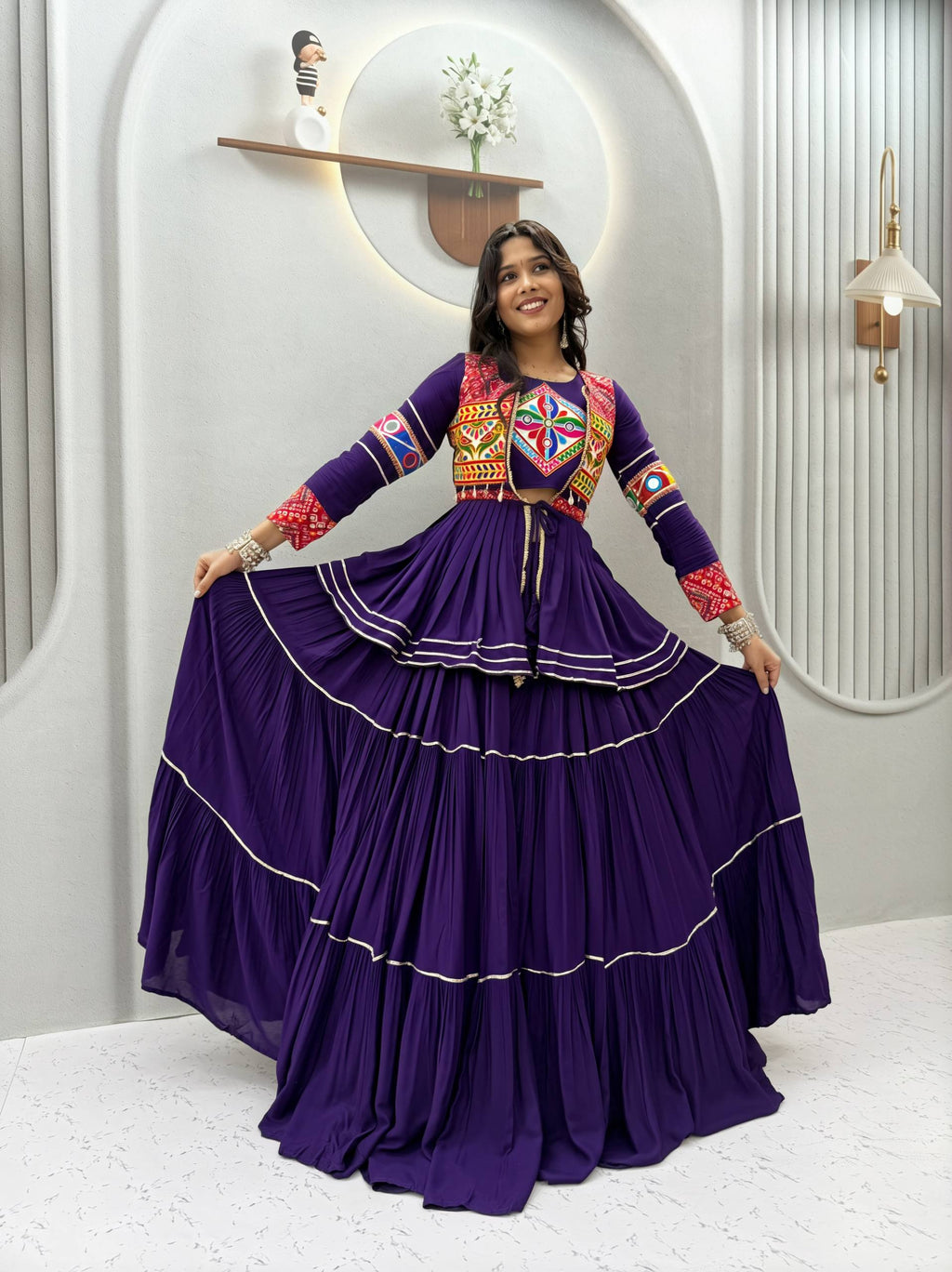 Anayra Pure Cotton Gamthi Mirror Lehenga Choli