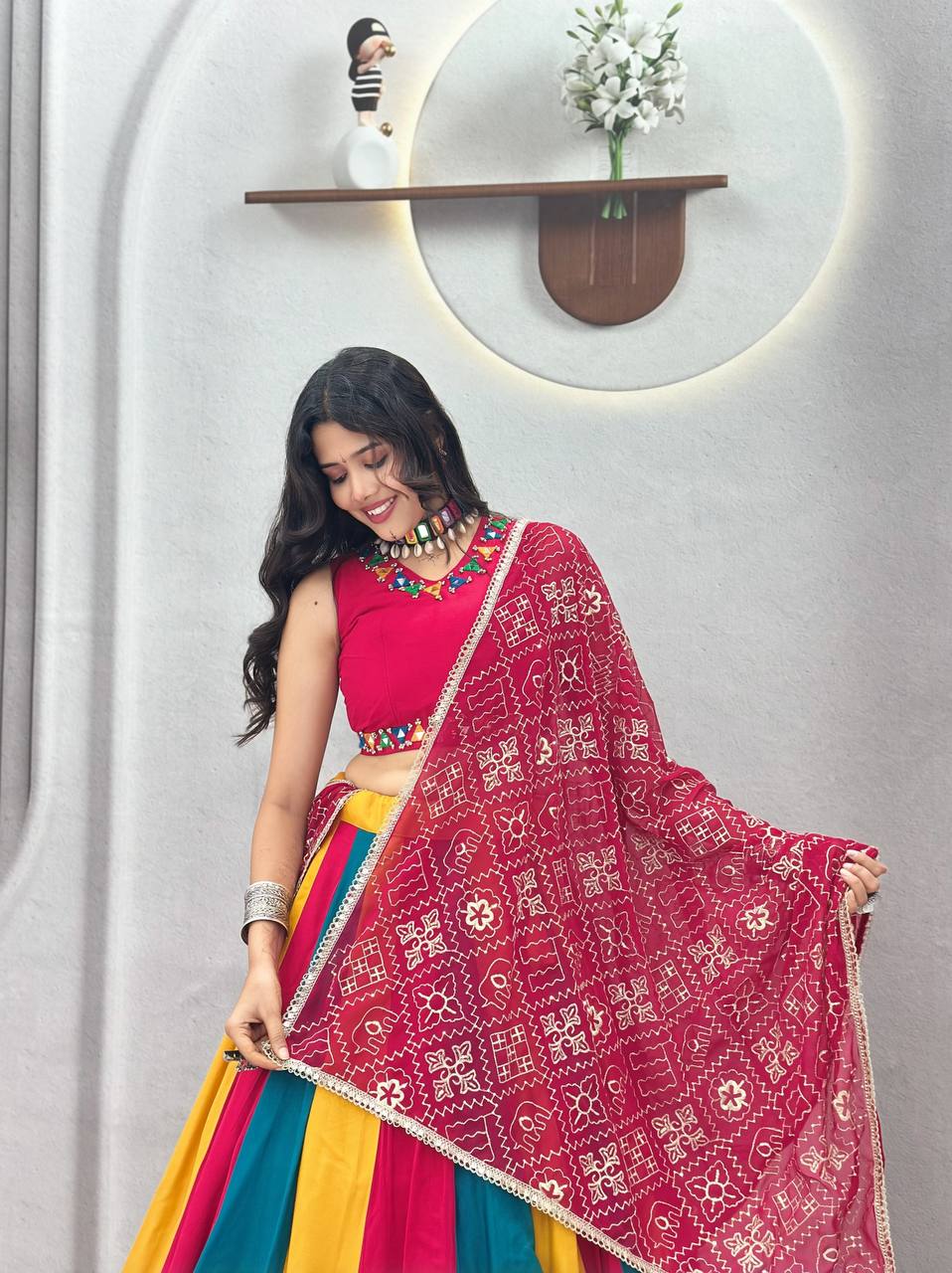 Trishala Pure Cotton Multicolour Kali Lehenga Choli
