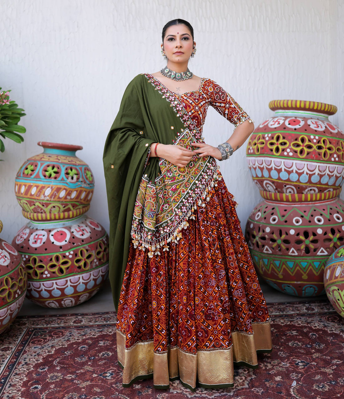 RAANYA REAL MIRROR WORK HEAVY MUSLIN LEHENGA SET