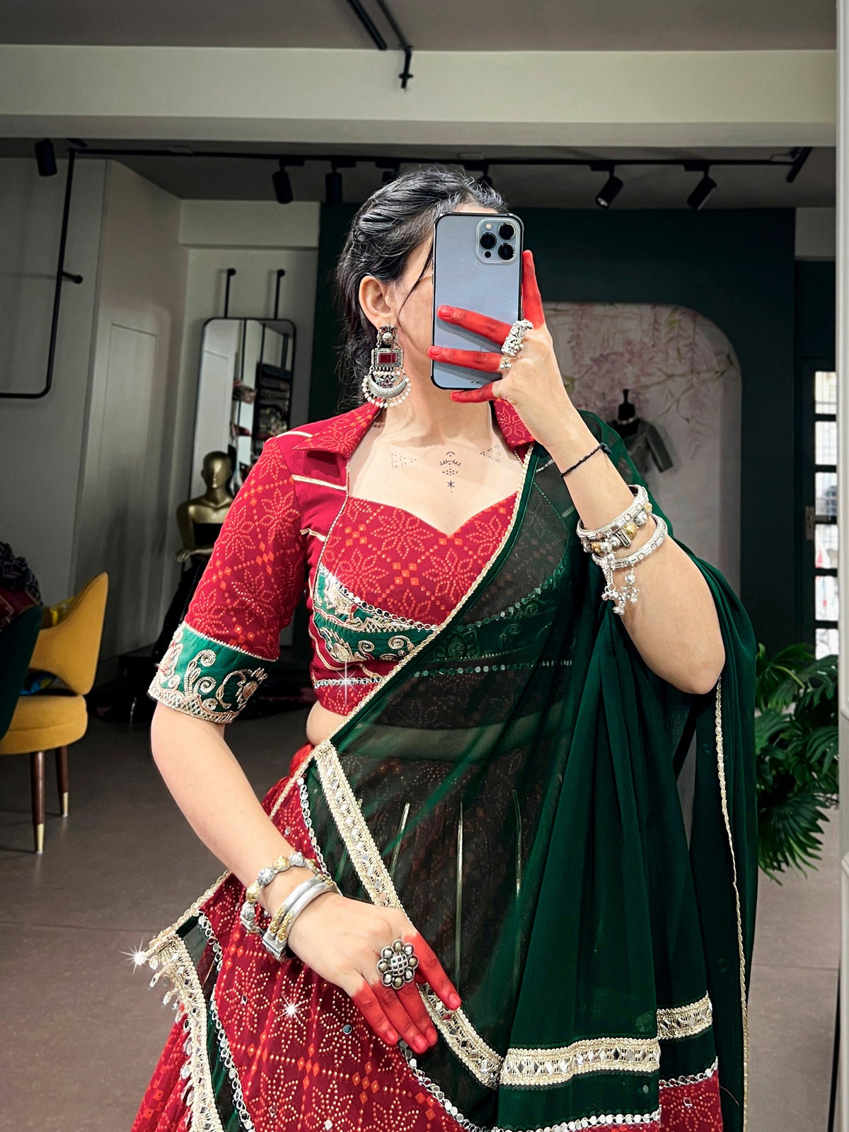 Mahira Georgette Bandhej Gota Patti Lehenga Choli
